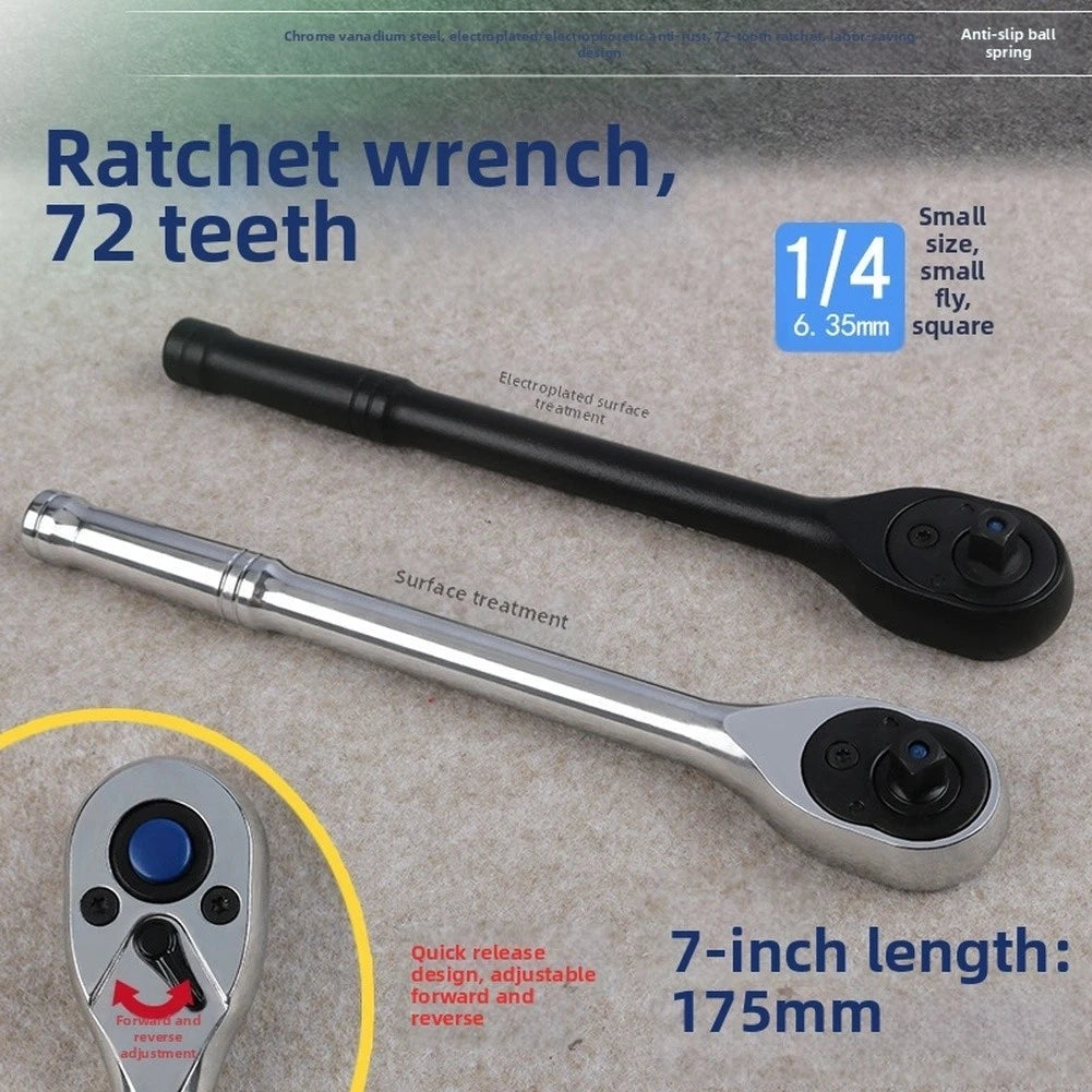 Quick Release Ratchet Wrench 72 Tooth 1/4" Drive Chrome Vanadium Steel