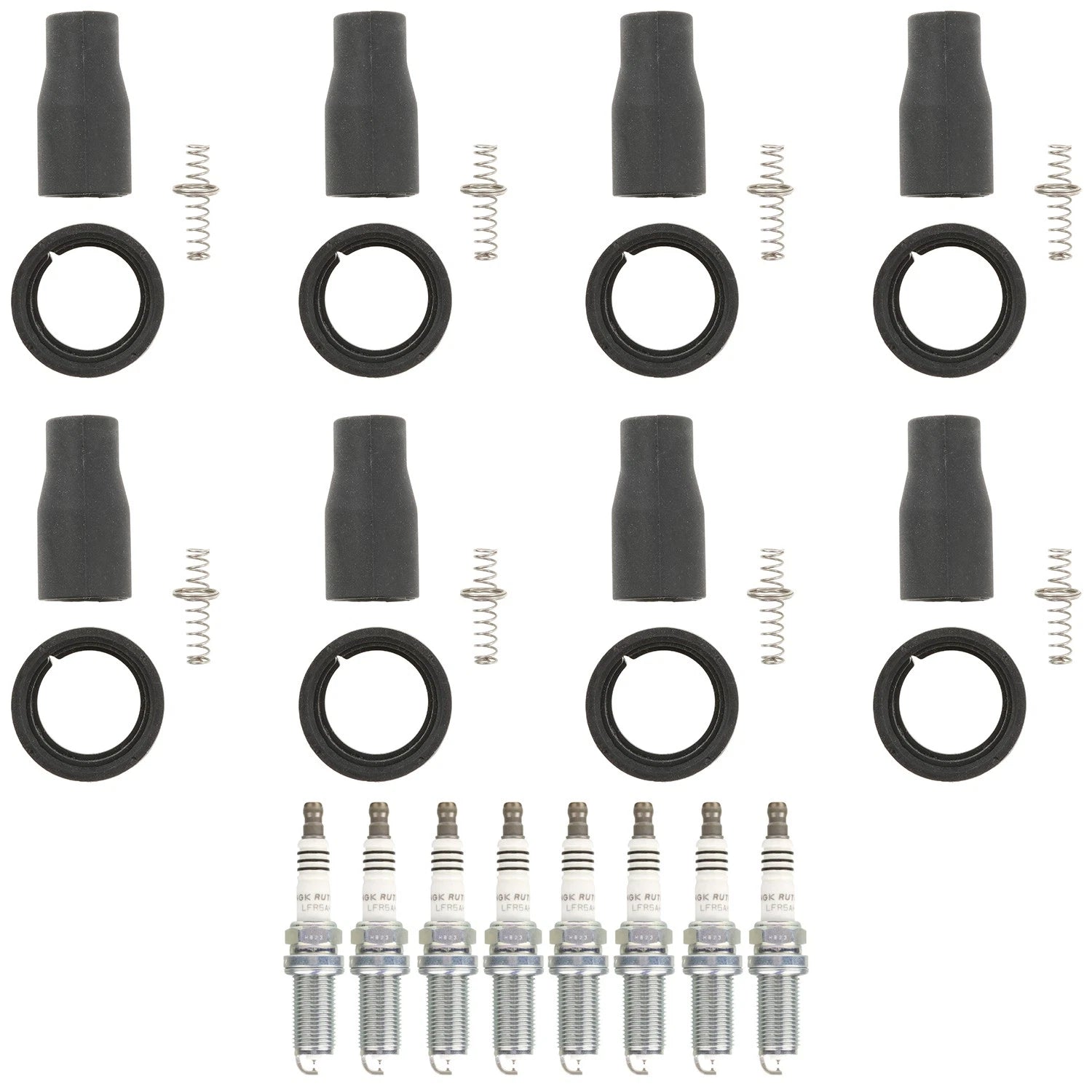 Set of 8 NGK Ruthenium HX Spark Plugs & Coil Boots for Genesis Borrengo (N/A)