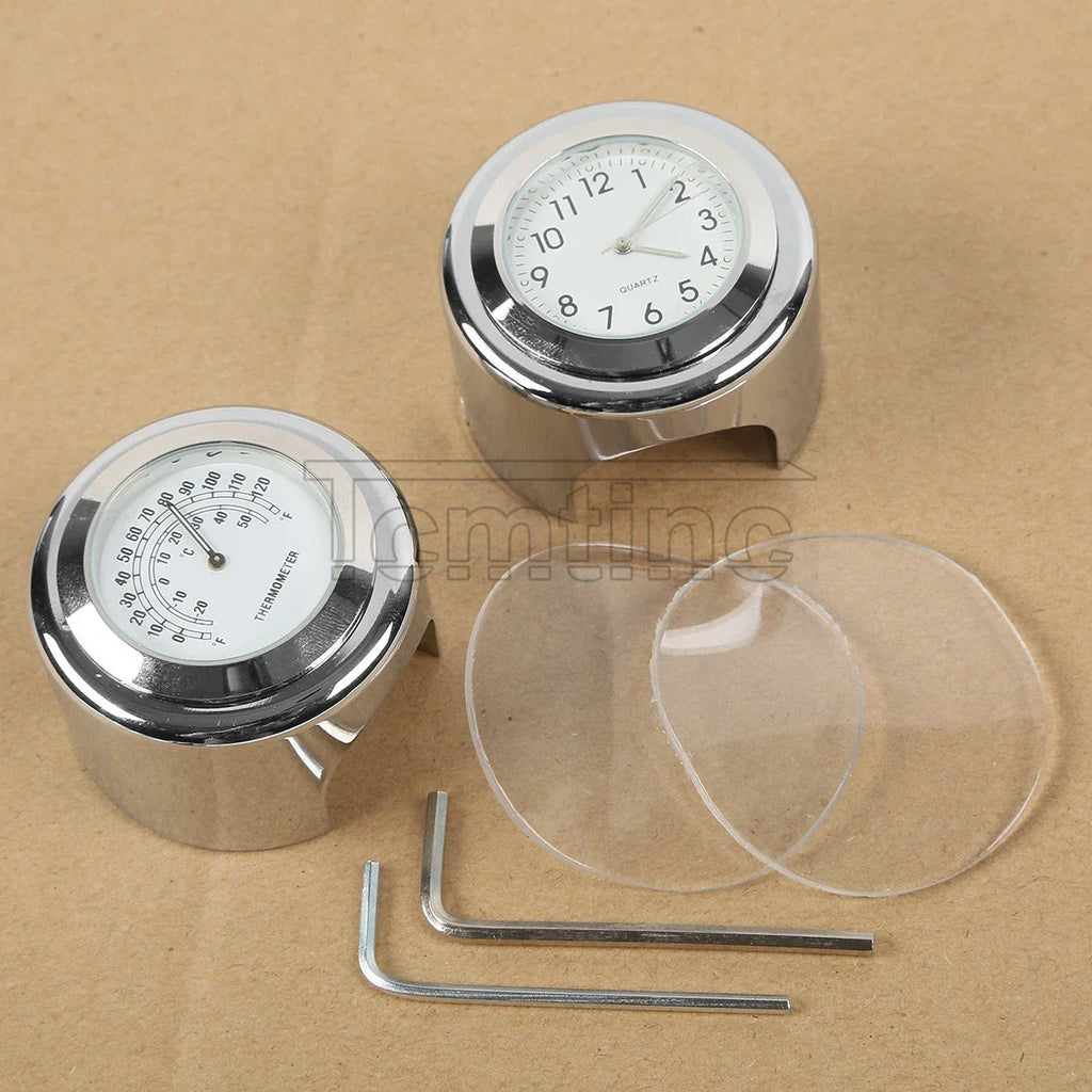 Handlebar Dial Clock Thermometer 7/8'' 1'' for Harley Cruiser