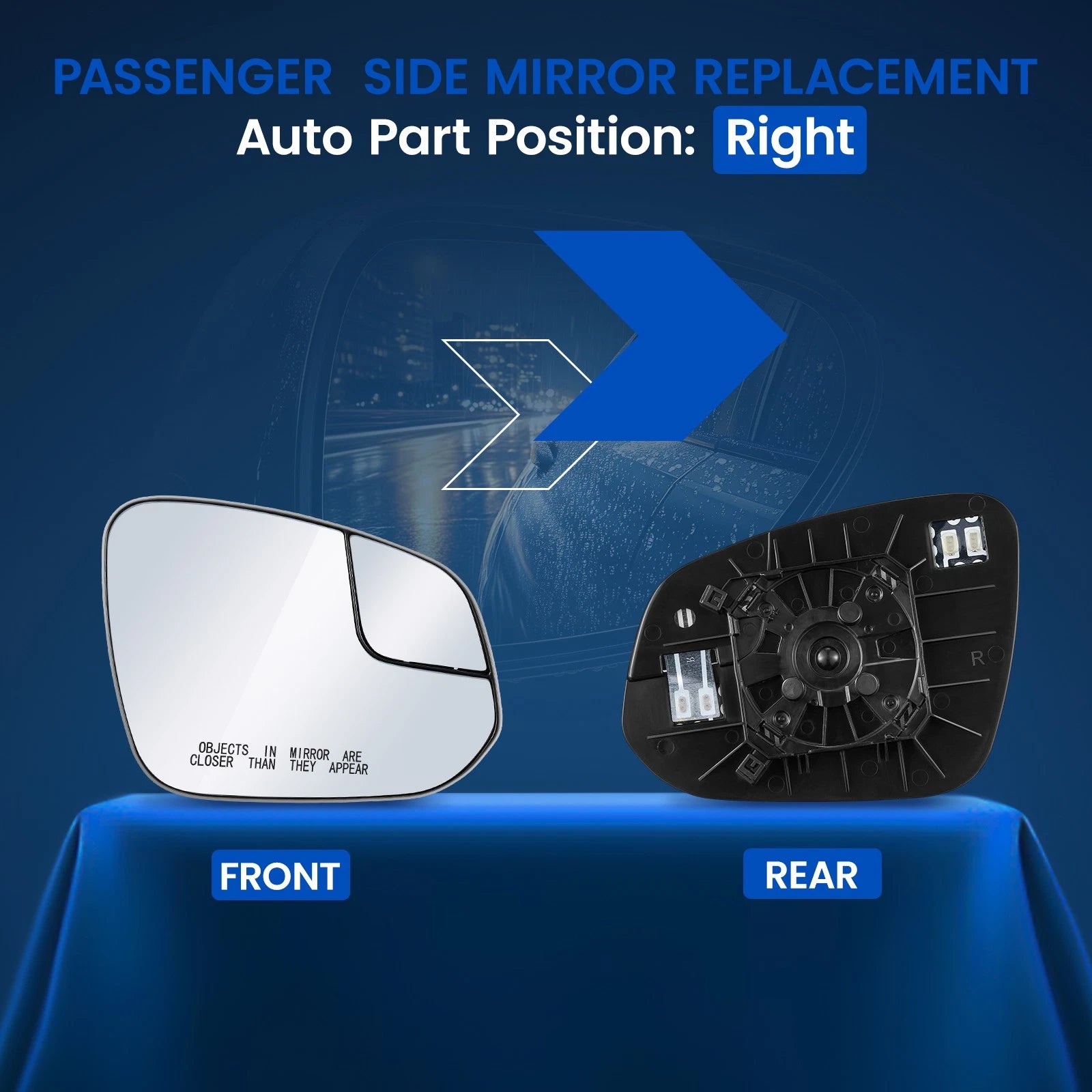 Right Passenger Side Heated Mirror Glass for Toyota RAV4 (2016–2018)