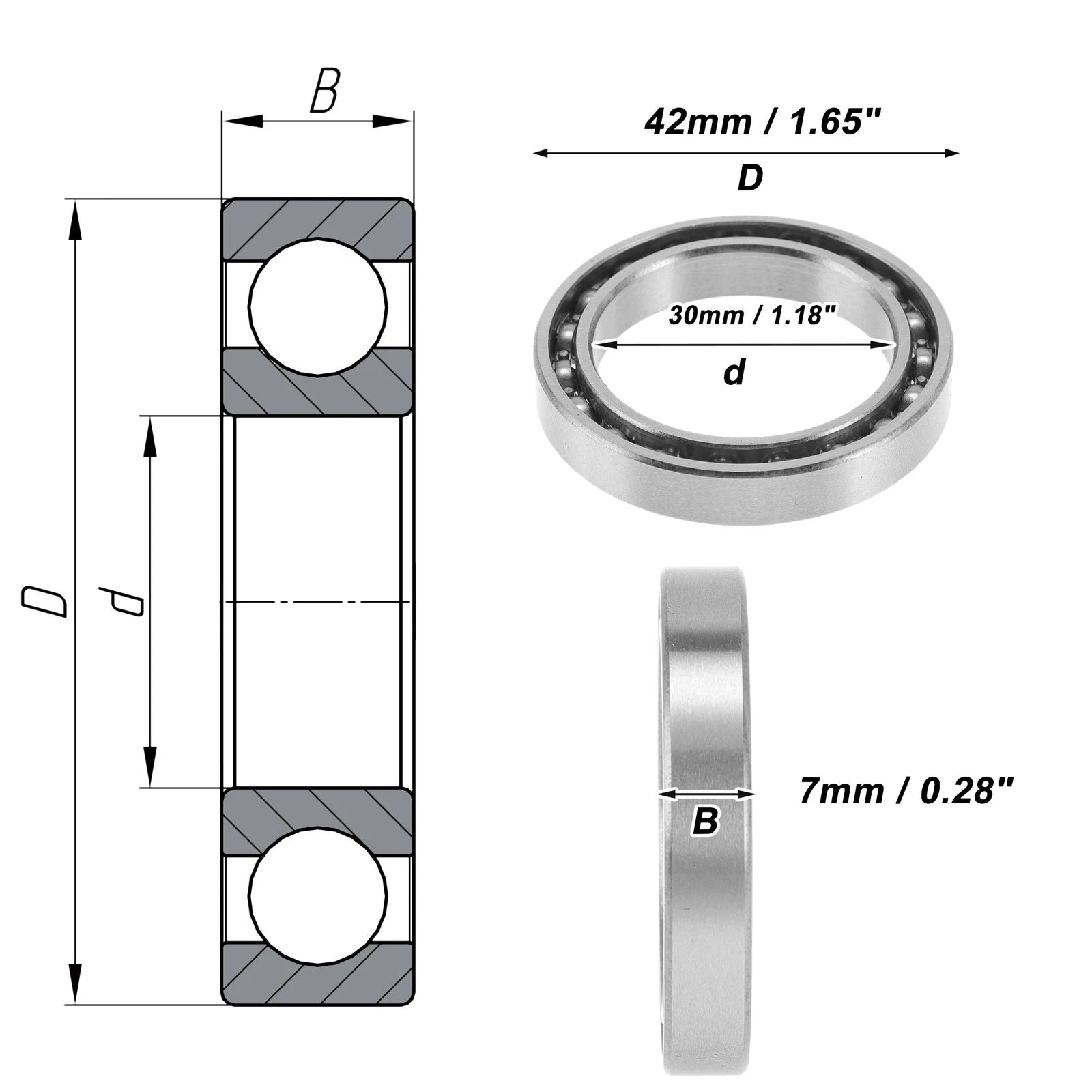 Deep Groove Ball Bearing 30x42x7mm for Scooter Skateboard 