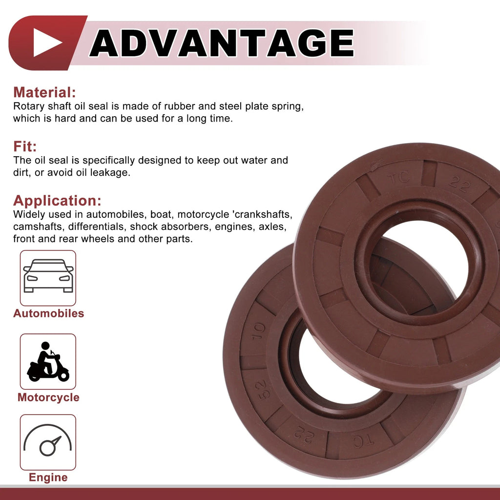 2X Oil Seal Rotary Shaft Seal for Various Models (22x52x10mm)