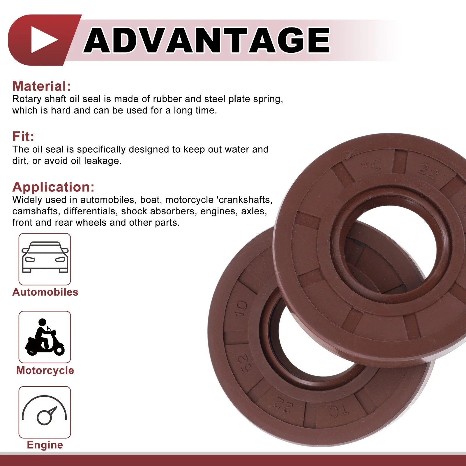 2X Oil Seal Rotary Shaft Seal for Various Models (22x52x10mm)