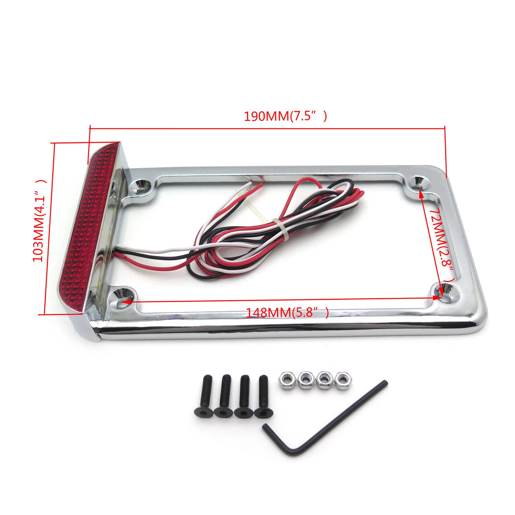 Chrome 7"x4" License Plate Frame with 3" LED for Honda/Suzuki/Yamaha/Kawasaki/Harley