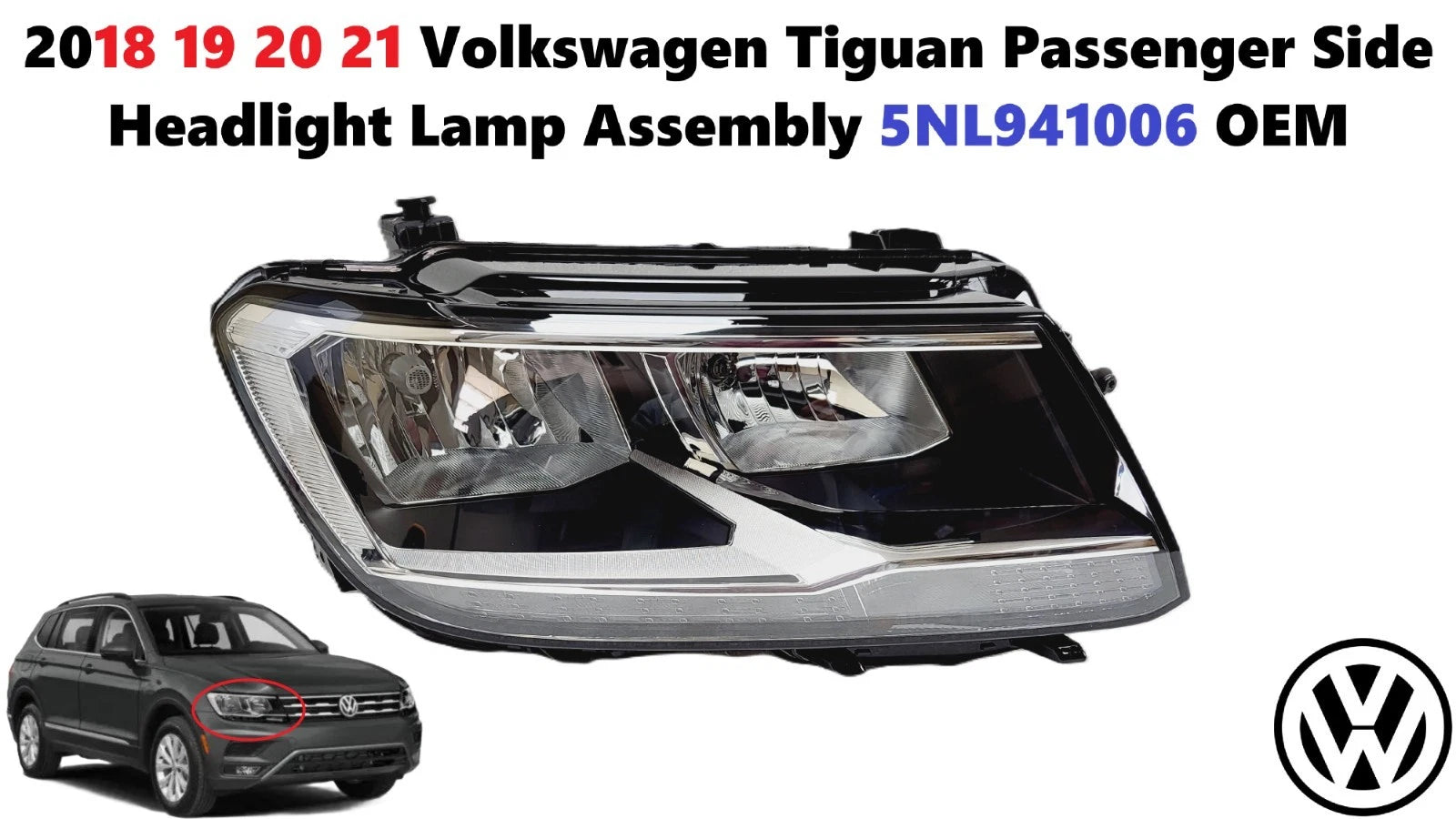 Right Side Halogen Headlight for Volkswagen Tiguan (2018–2021) 5NL941006