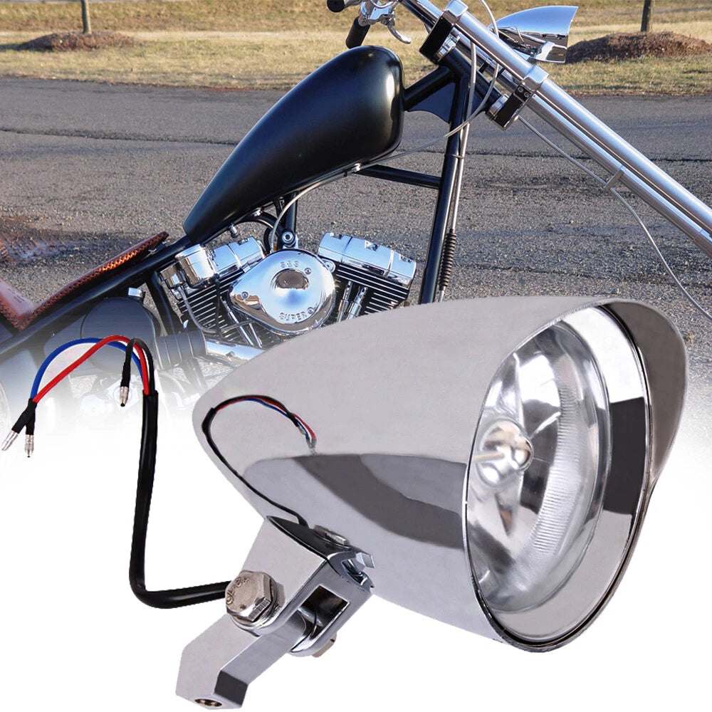 Chrome Bullet Headlight Lamp for Harley Bobber Dyna