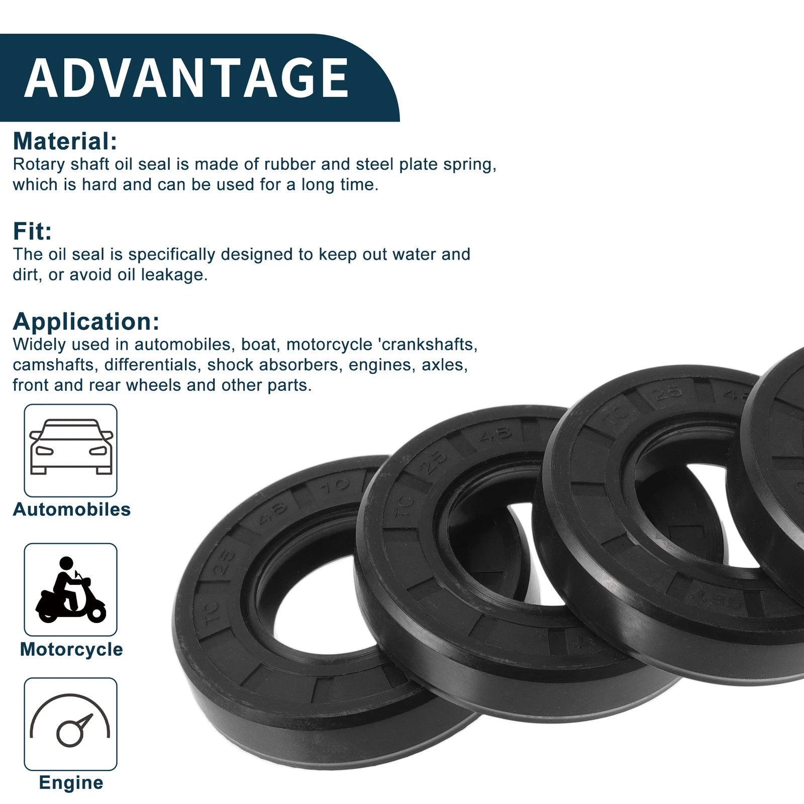 Set of 5 Oil Seal Rotary Shaft Seal NBR Rubber 25x48x10mm
