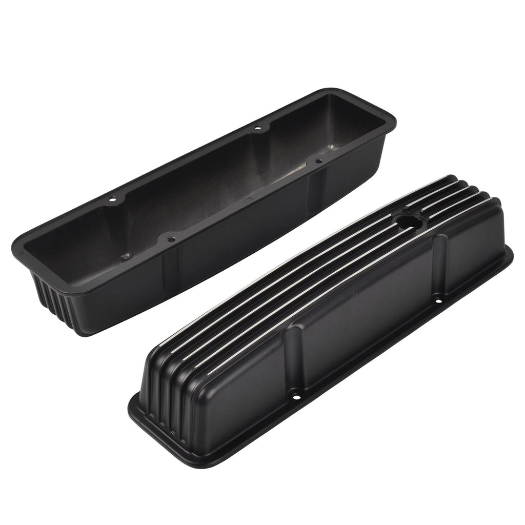 Black Finned Aluminum Tall Valve Covers for Small Block Chevy 327 350 400 (1958–1986)
