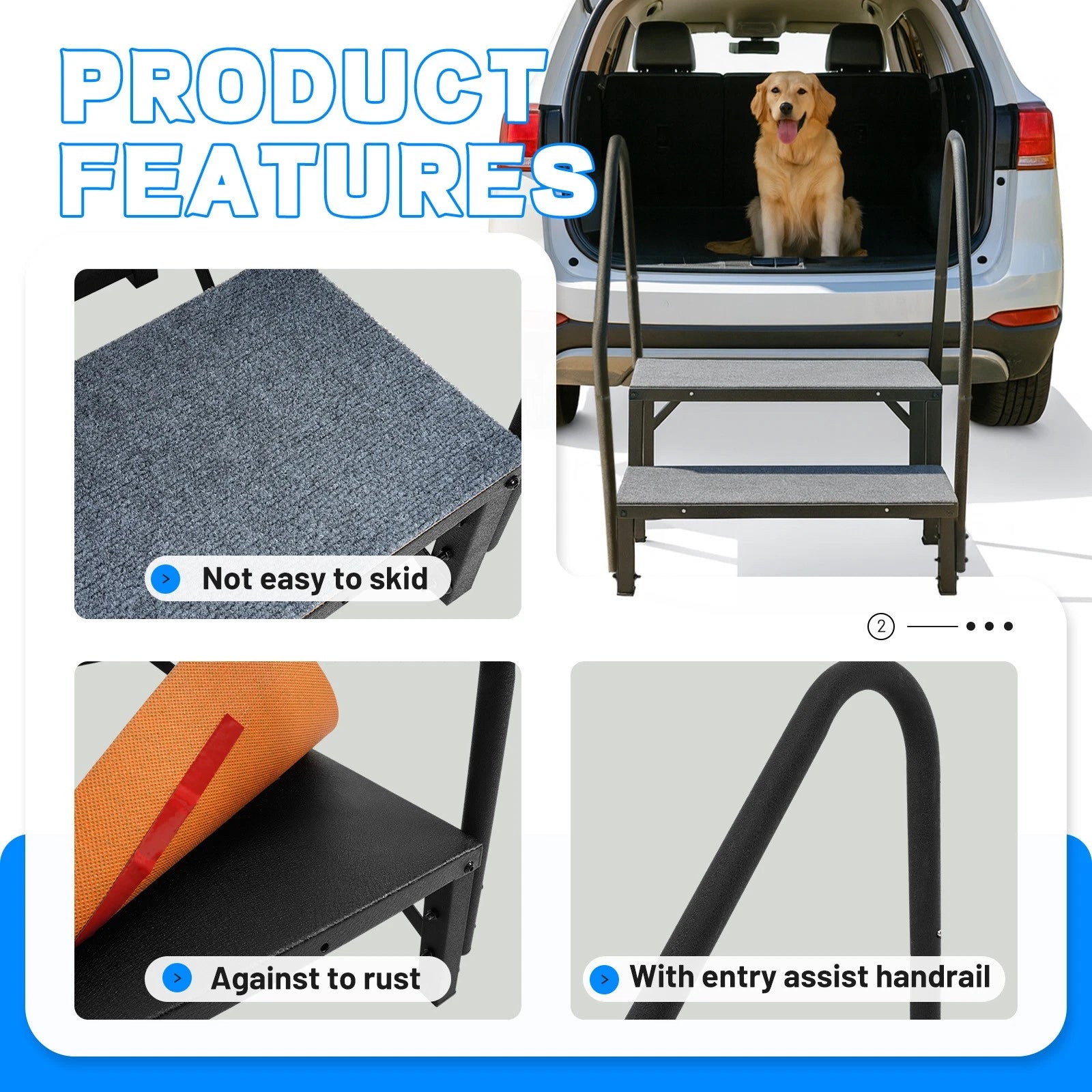 2 Step RV Steps with 2 Handrails and Step Mat for Trailers (660 lbs Load)