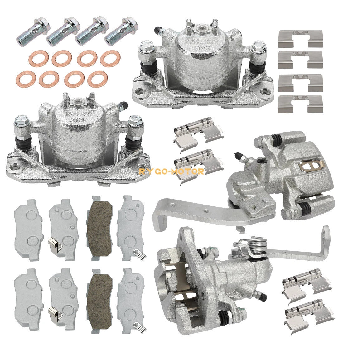 Front & Rear Brake Calipers w/Ceramic Pads for Honda Big Red MUV700 (2009–2013)