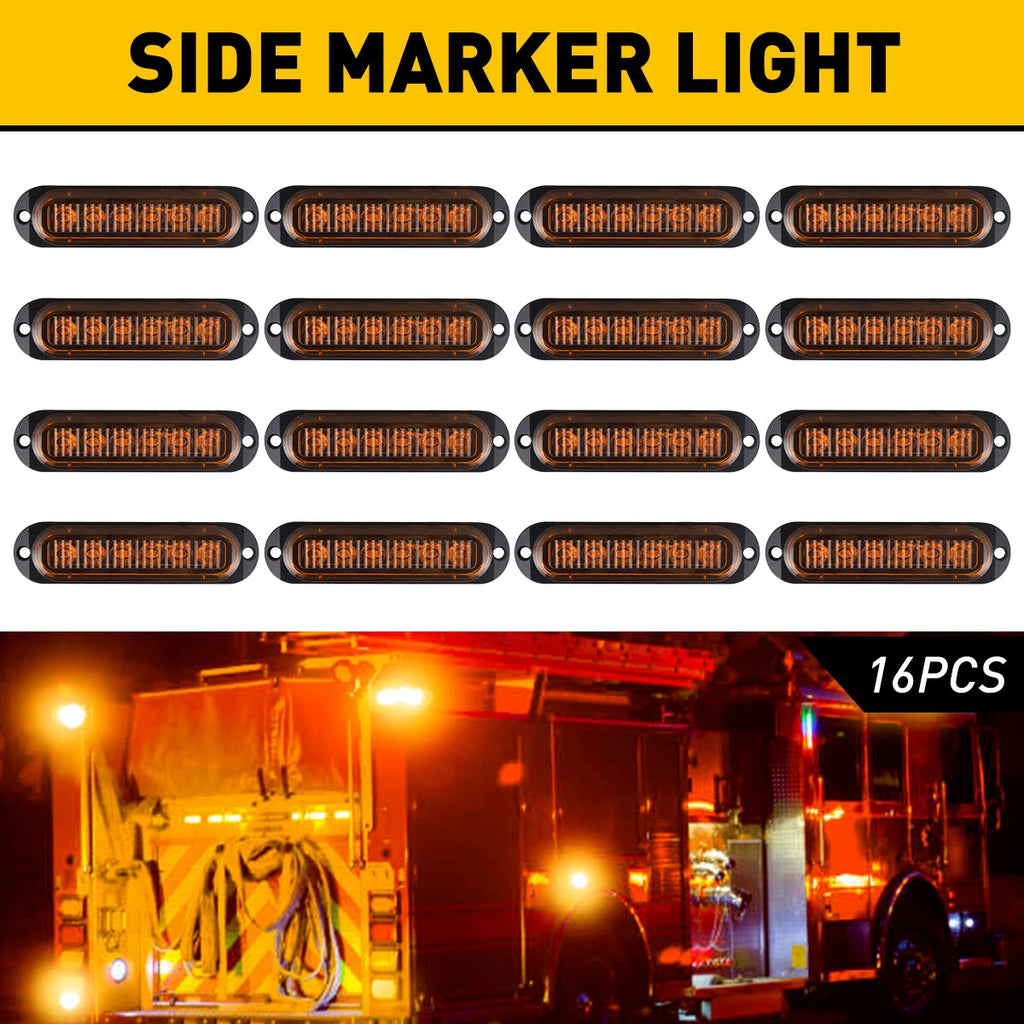 Set of 16 Waterproof Amber LED Trailer Truck Side Clearance Marker Lamps