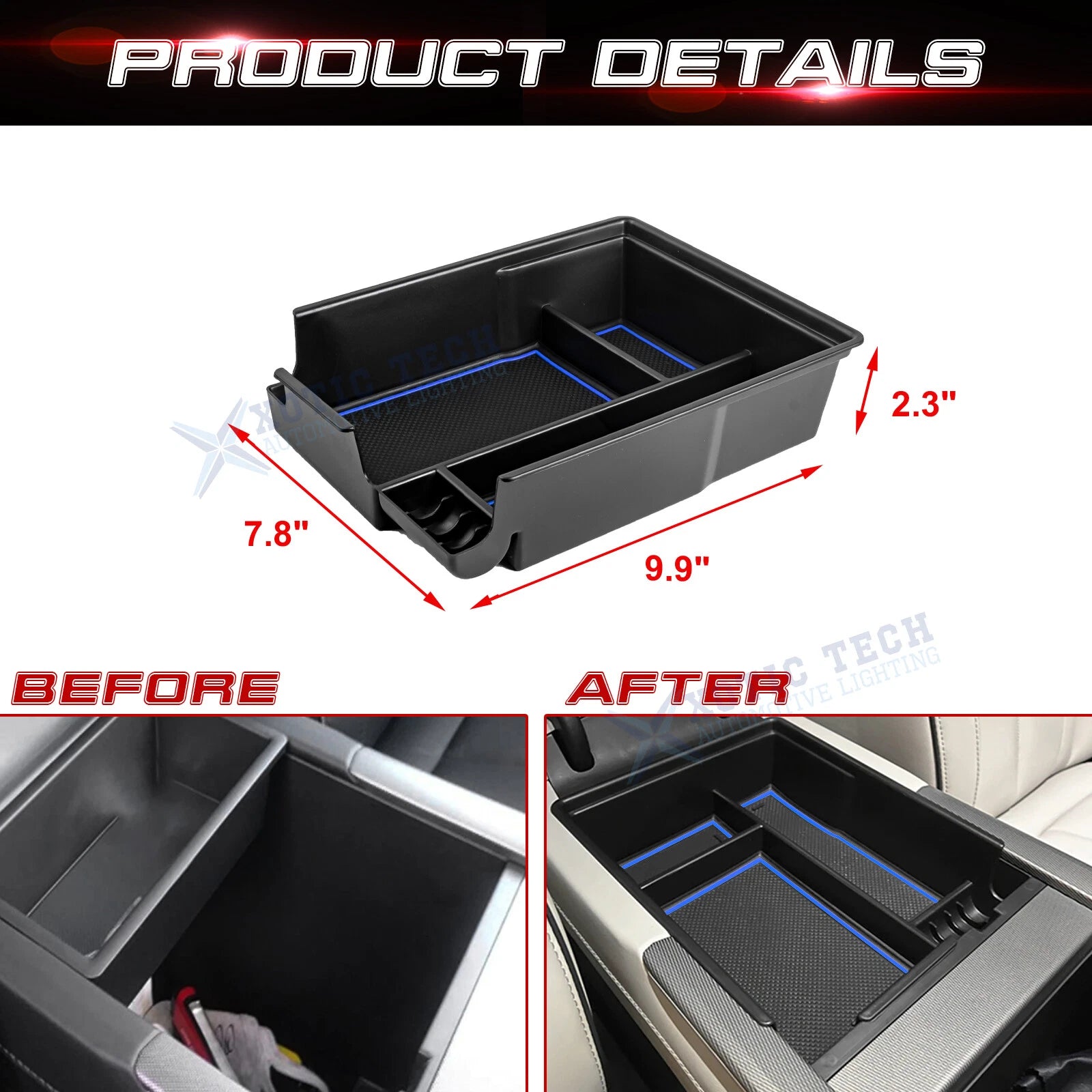 Center Armrest Box Insert Storage Case Tray for Hyundai Palisade (2020-2024)