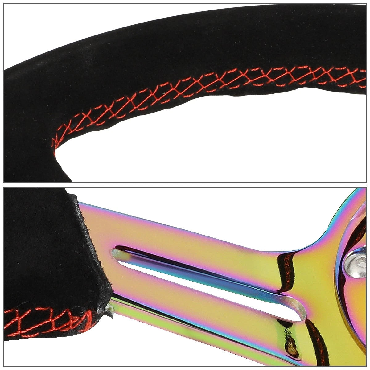 NRG 35cm 3" Deep Dish Neo Chrome Suede Steering Wheel for Universal (2010–2023)