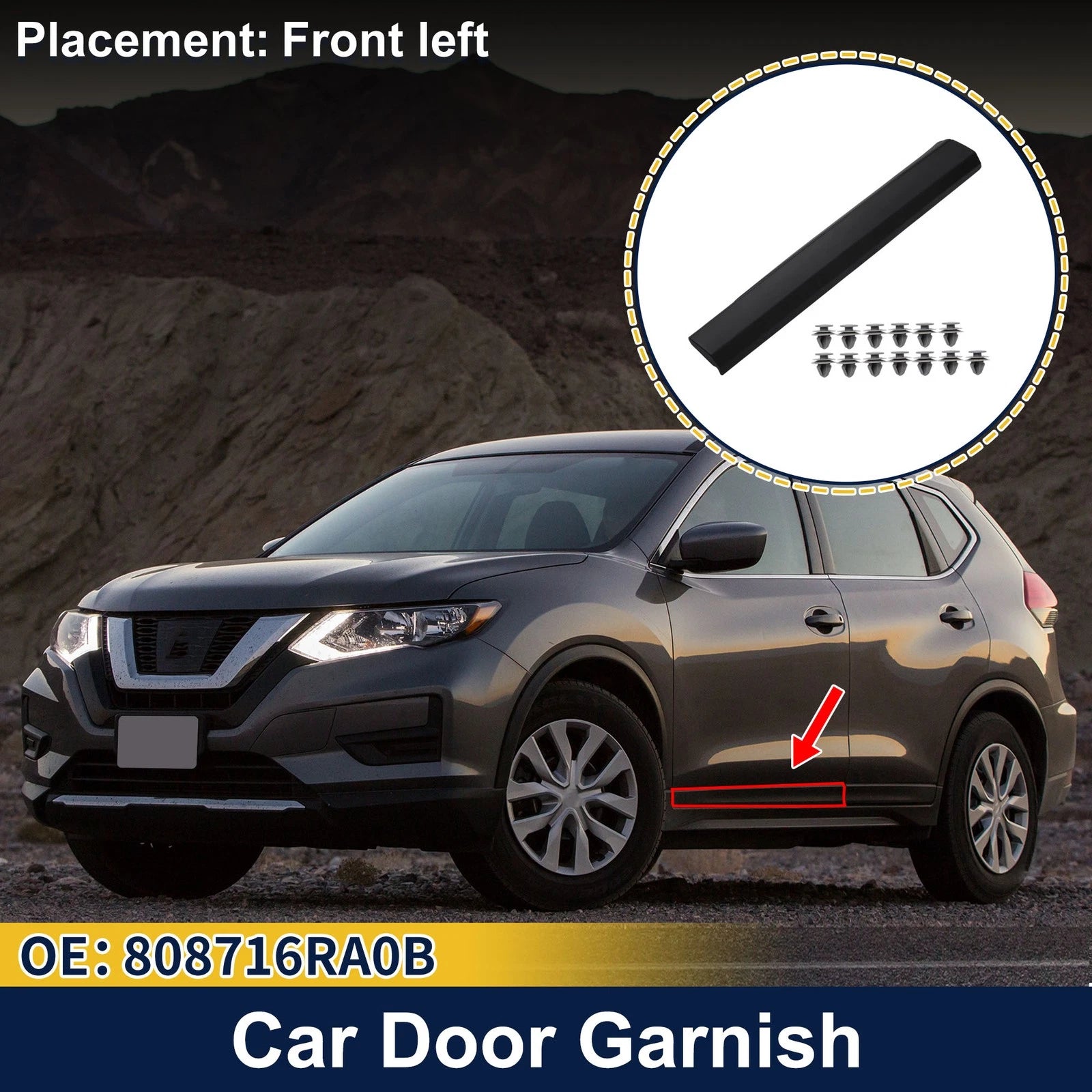 Door Side Lower Trim Front Left No. 808716RA0B for Nissan Rogue (2017–2020)