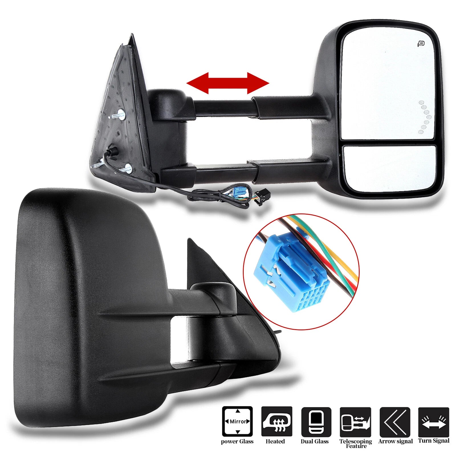 Pair of Towing Mirrors for Chevy Silverado (2003–2006) Power Heated LED