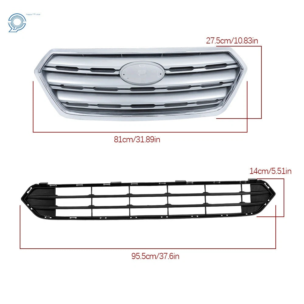 2PC Black Chrome Grille Set for Subaru Outback (2015-2017)