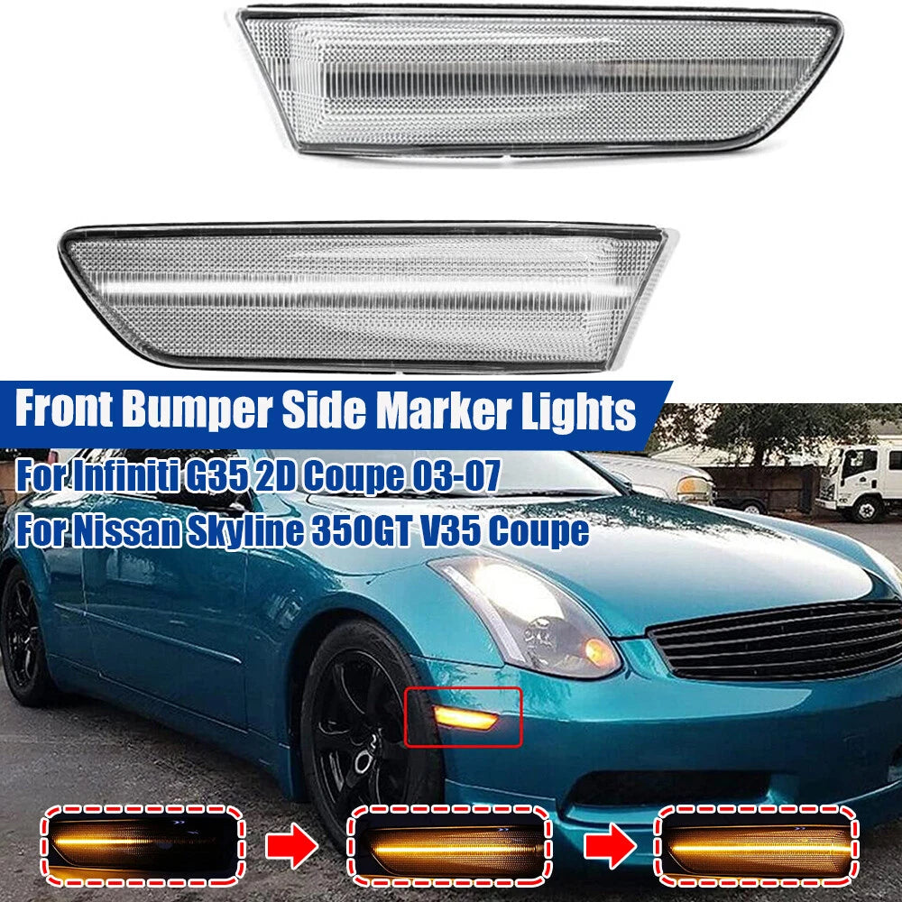 Dynamic LED Clear Front Bumper Side Marker Light for Infiniti G35 (2003–2007)