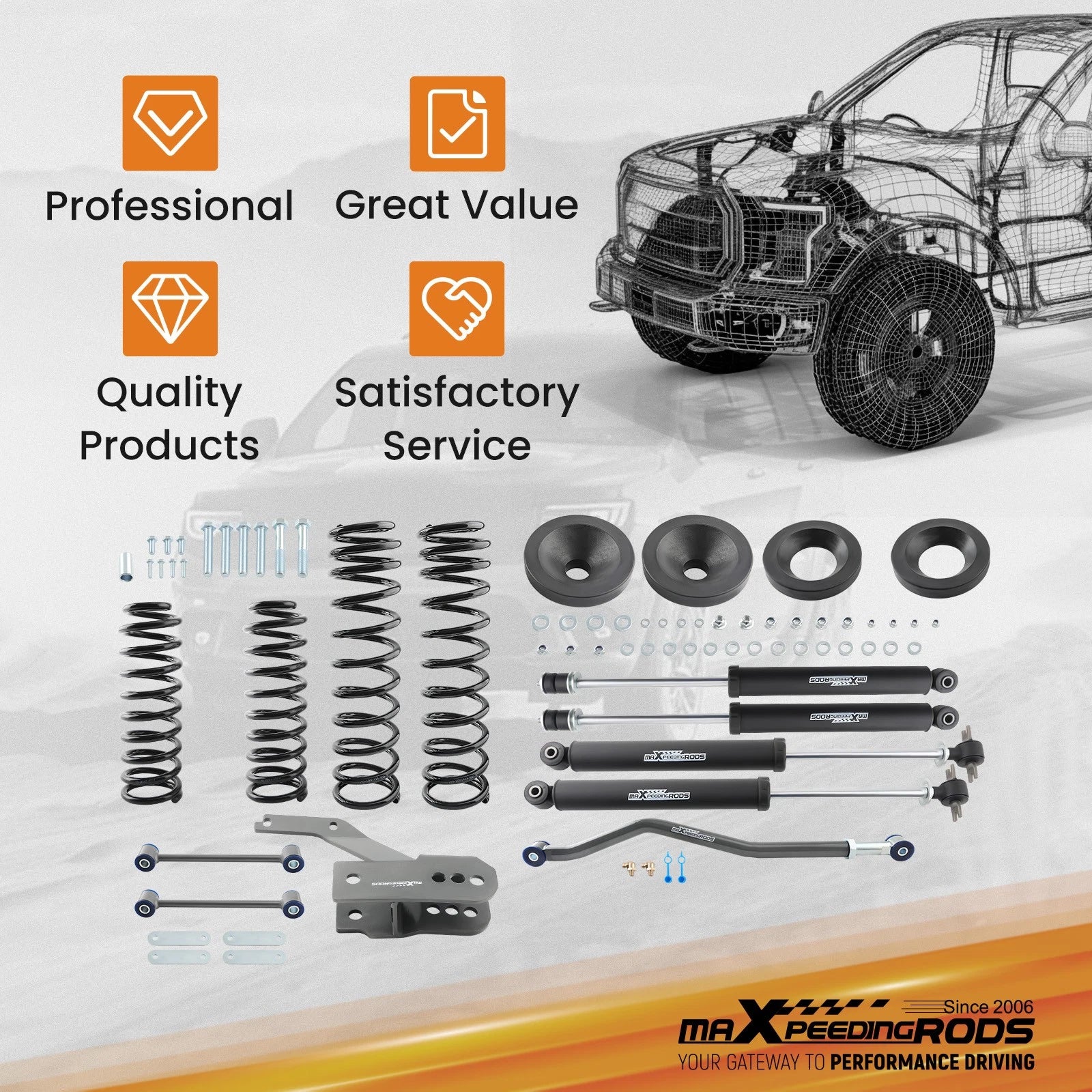 3.25" Lift Kit Track Bar & Sway Bar Links for Jeep Wrangler JK (2007–2018)