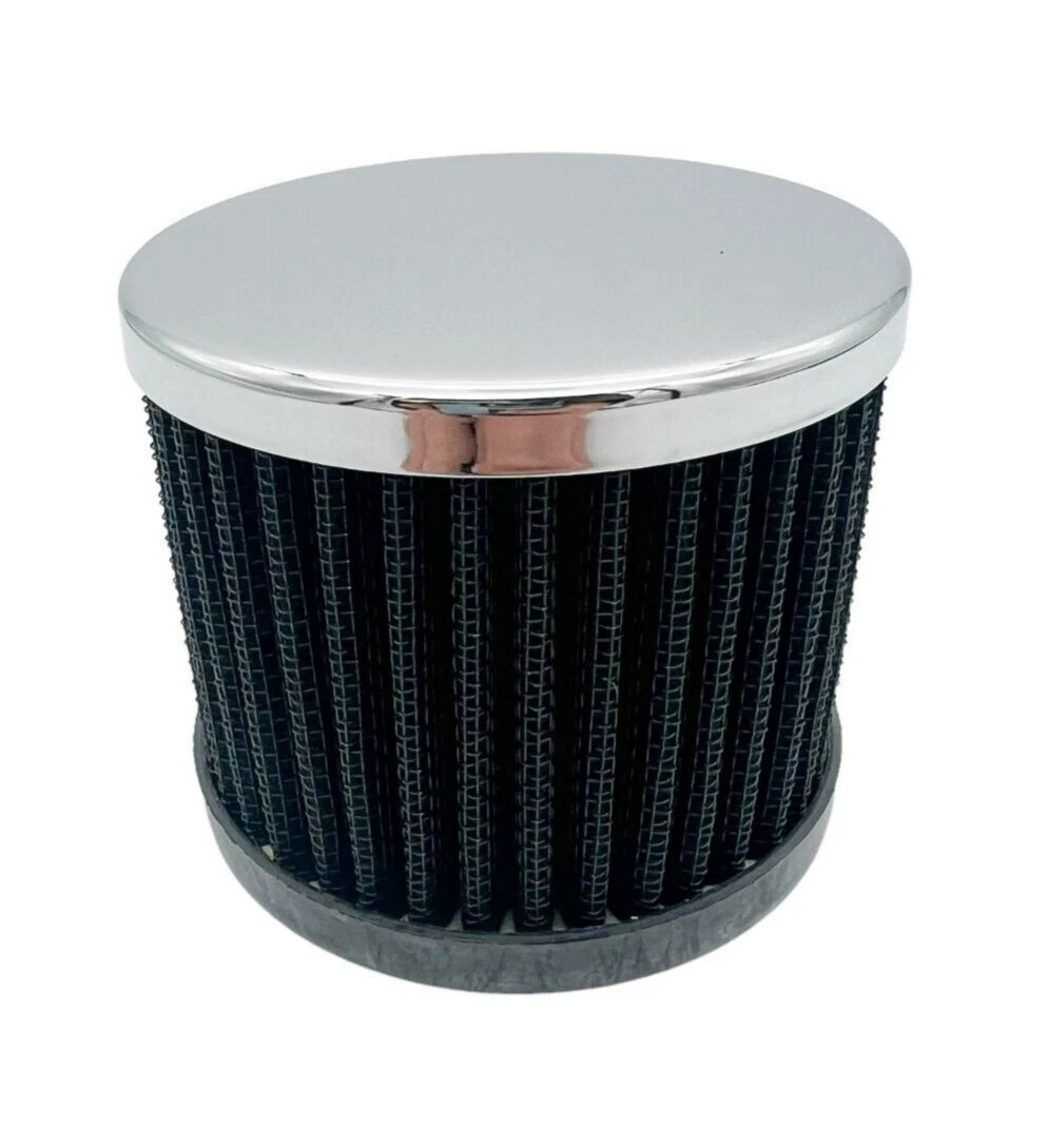 Chrome Valve Cover Breather Push In with Black Filter for 1-1/4" Hole