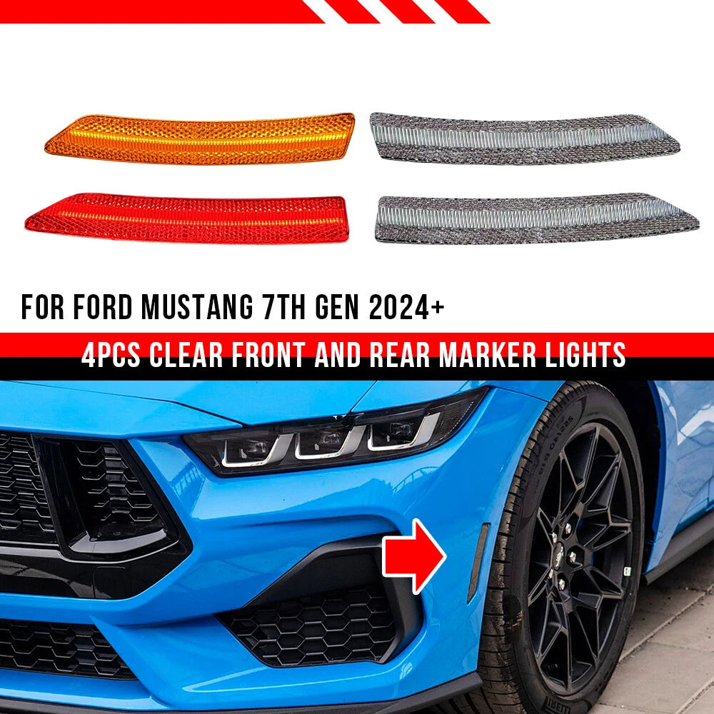 Set of 4 Clear LED Front Rear Side Marker Lights for Ford Mustang (2024–2025)