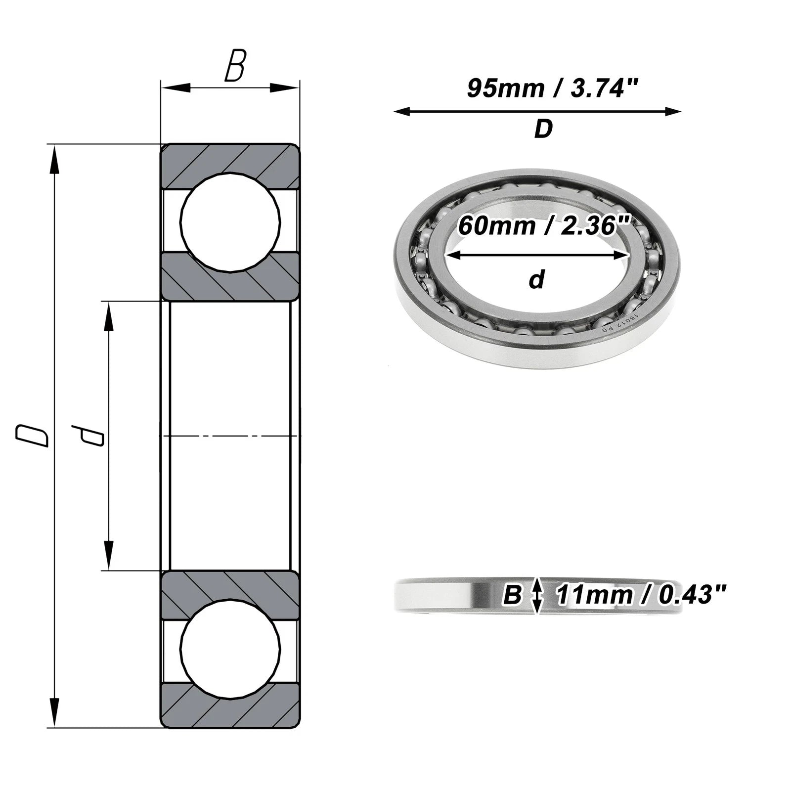 Deep Groove Ball Bearing 60x95x11mm for Scooter Skateboard (P0)