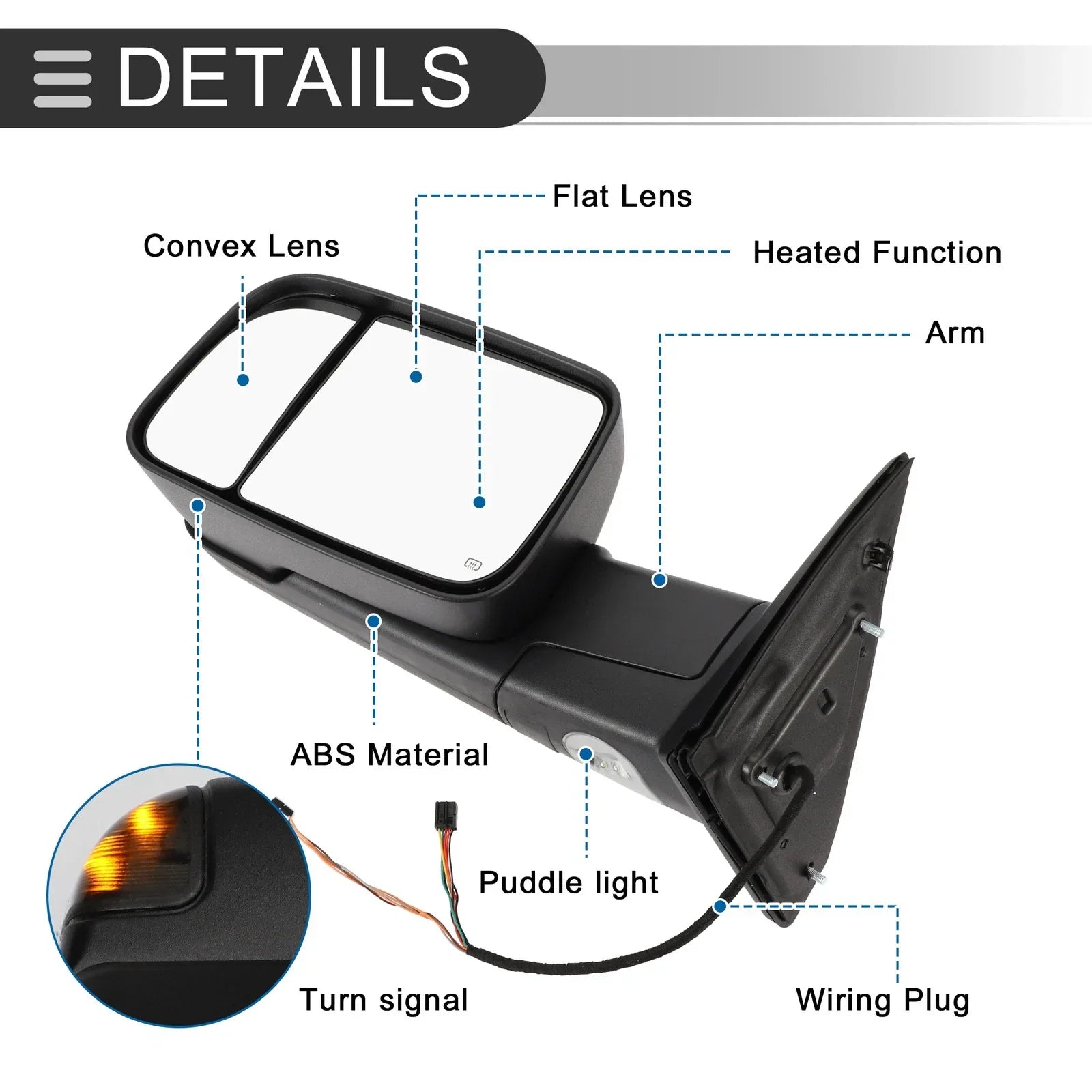 Tow Mirrors for Dodge Ram 1500 with Turn Signal Light Black 2 x (2009-2012)