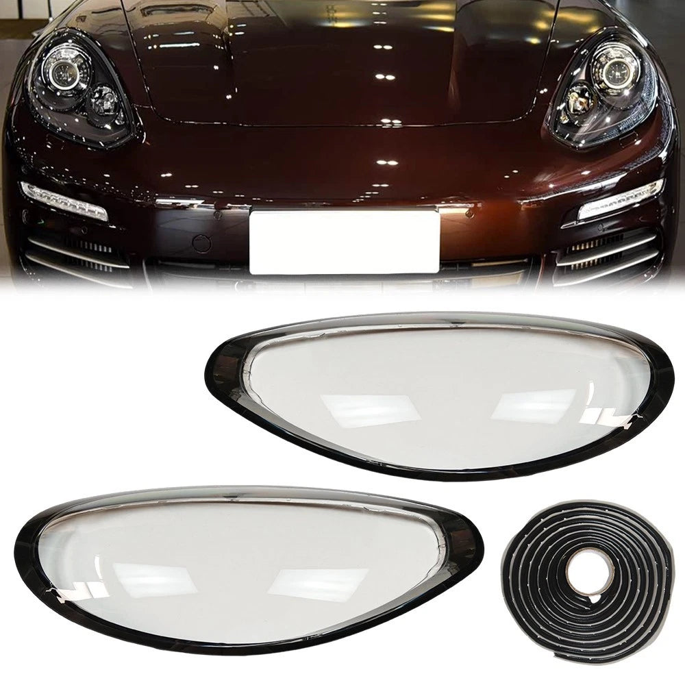 2X Front Headlight Lens Shell + Sealant Glue for Porsche Panamera 970 (2014–2016)