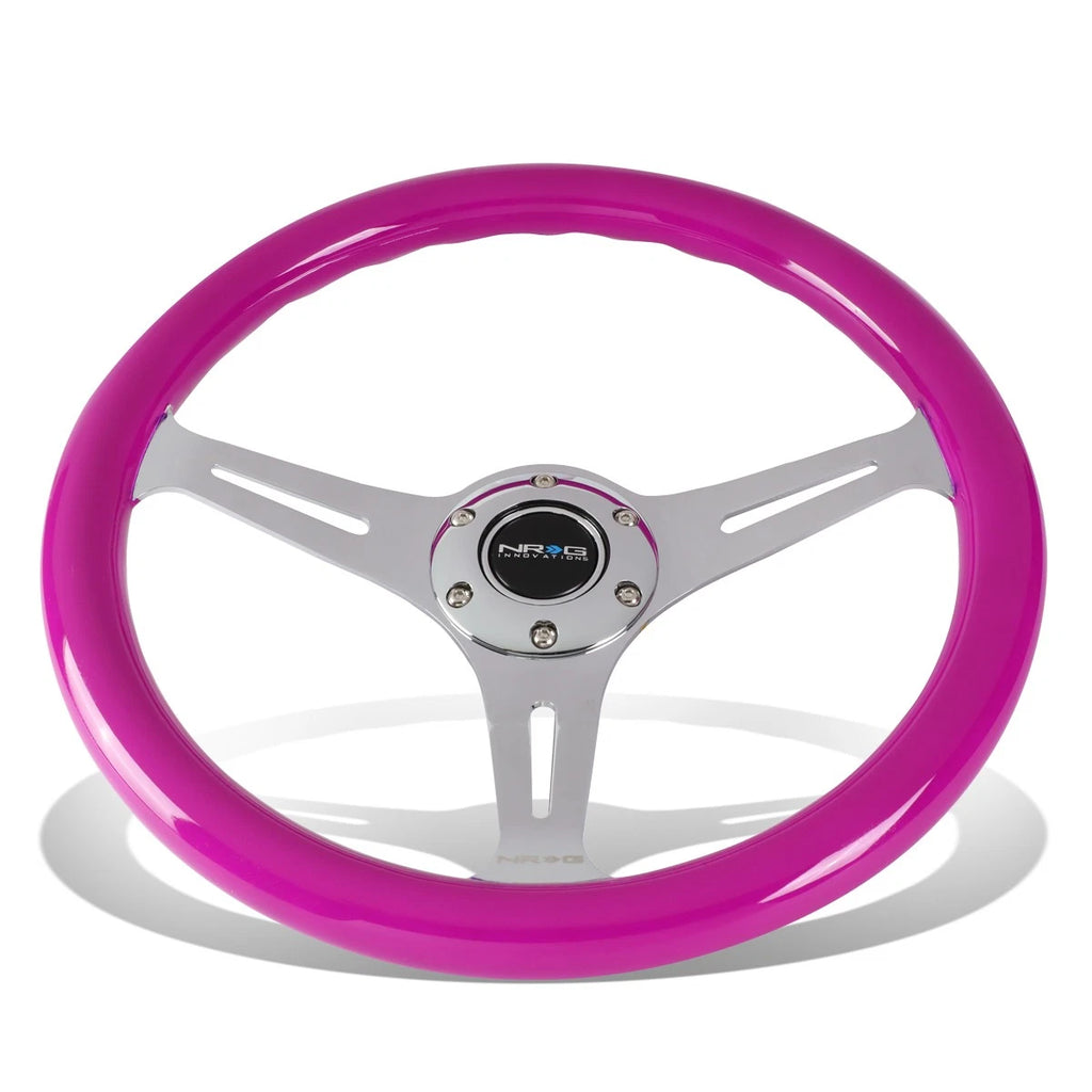 NRG 35cm Neon Purple Wood Grain Grip Steering Wheel for Universal (Fits Various)