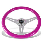 NRG 35cm Neon Purple Wood Grain Grip Steering Wheel for Universal (Fits Various)