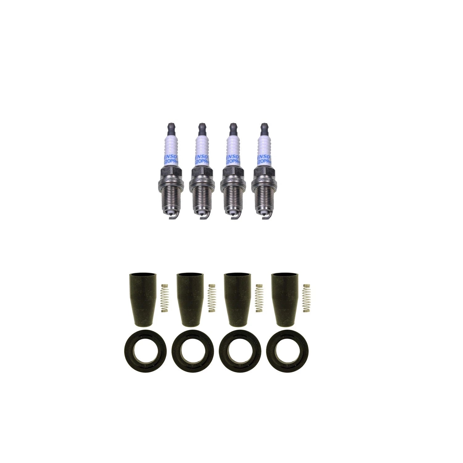 Set of 4 Denso Double Platinum Spark Plugs & NGK Coil Boots for Cruze Sonic (2011–2019)