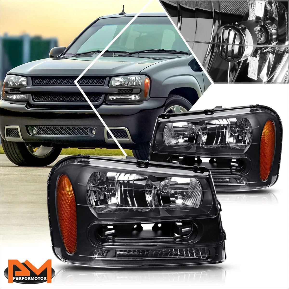 Headlight and Amber Side Corner Lamps for Chevrolet Trailblazer (2002–2009)