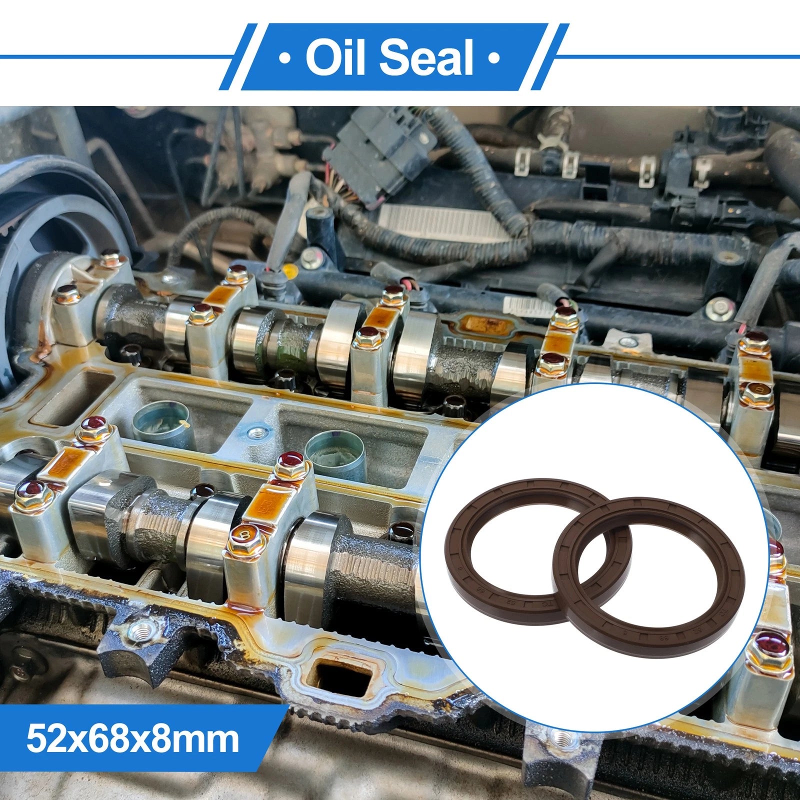 2X Oil Seal Rotary Shaft Seal FKM Rubber 52x68x8mm for Various Models
