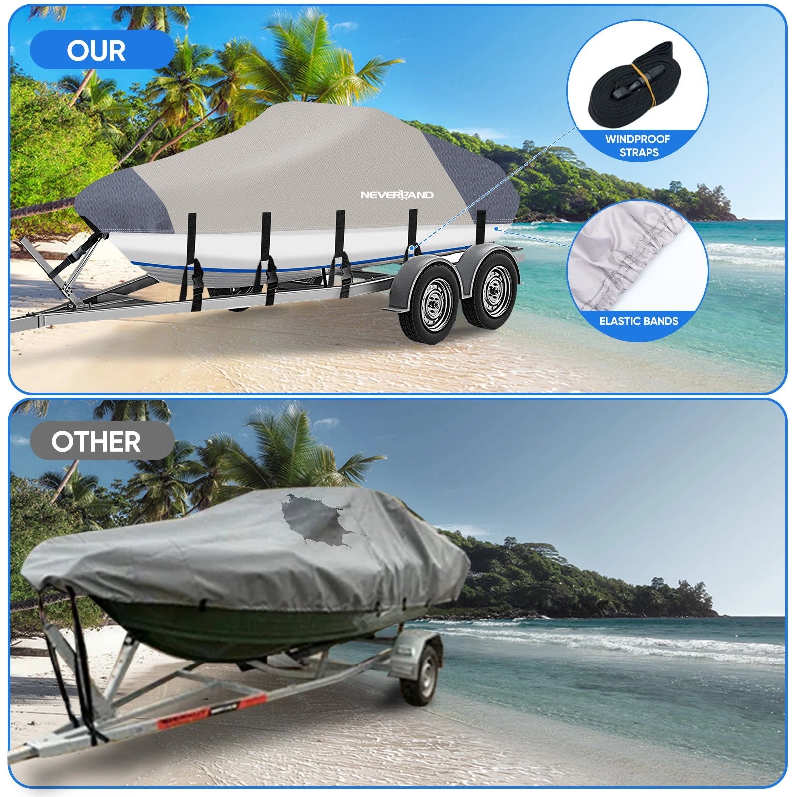Waterproof Boat Cover for V-Hull Runabouts (20'–22')