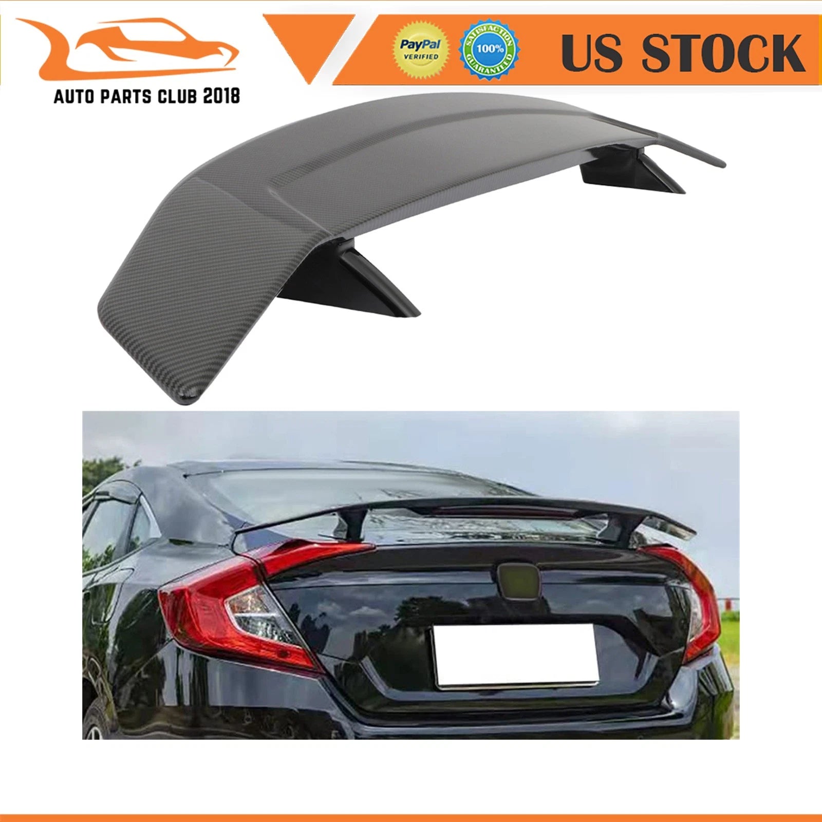52in Glossy ABS Highkick Trunk Spoiler Wing with Brake Light Universal