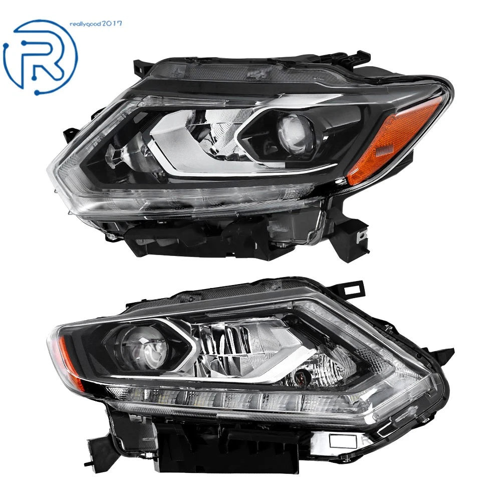 Set of 2 Chrome Housing LED Headlight Assemblies for Nissan Rogue (2014-2016)