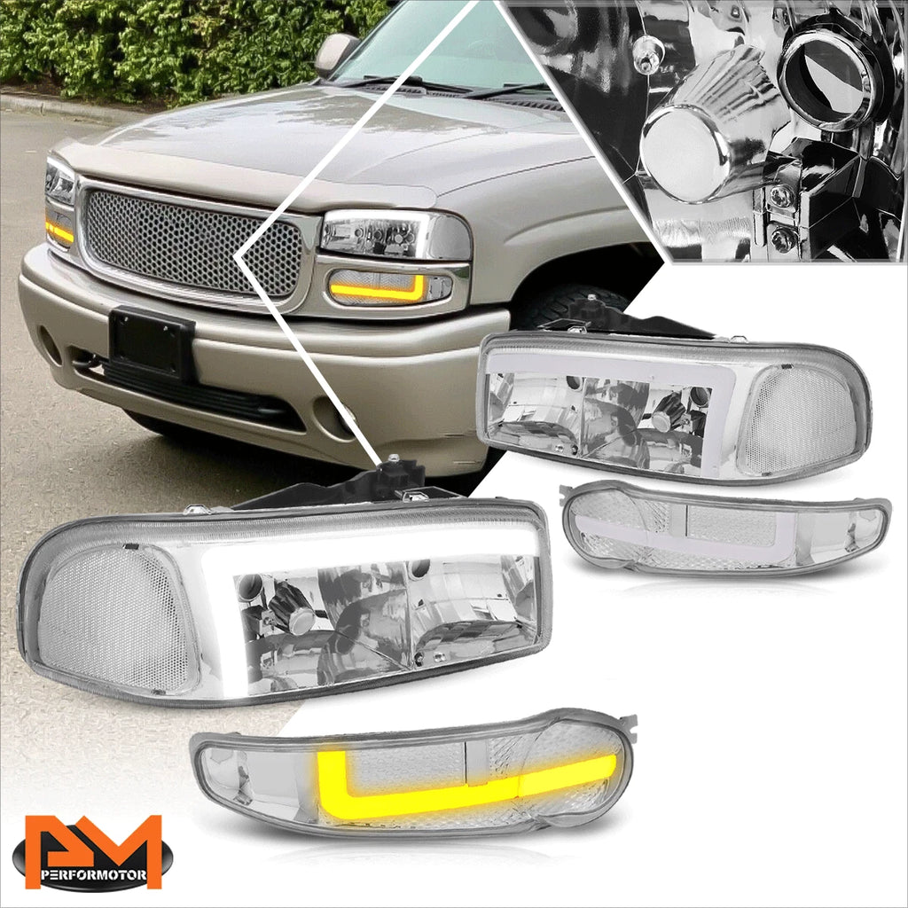 Set of 4 LED DRL Headlights for Sierra Yukon 1500 Denali (2002–2006)