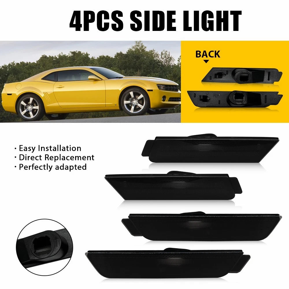 Set of 4 Smoked LED Front & Rear Side Marker Lights for Chevy Camaro (2010–2015)
