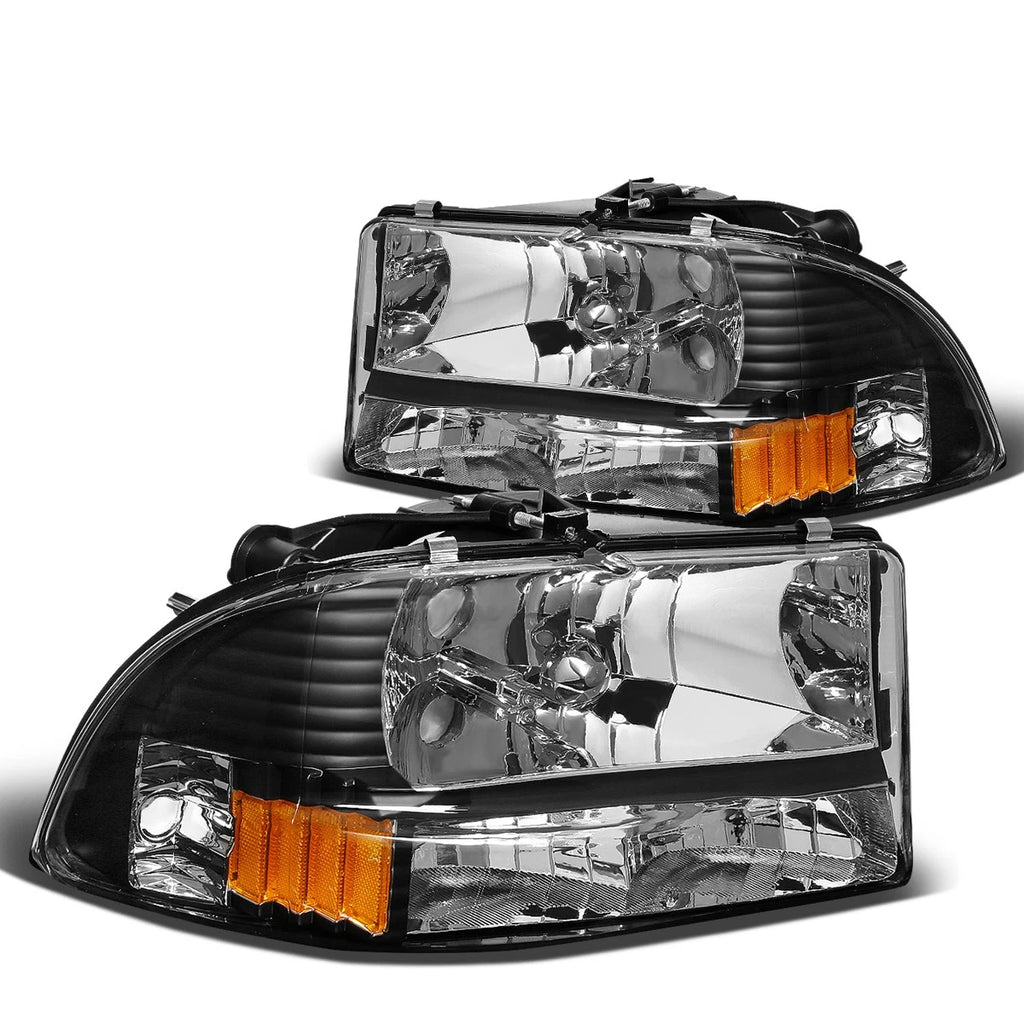 Set of 2 Black Housing Amber Side Headlights for Dodge Dakota/Durango (1997–2004)