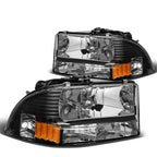 Set of 2 Black Housing Amber Side Headlights for Dodge Dakota/Durango (1997–2004)