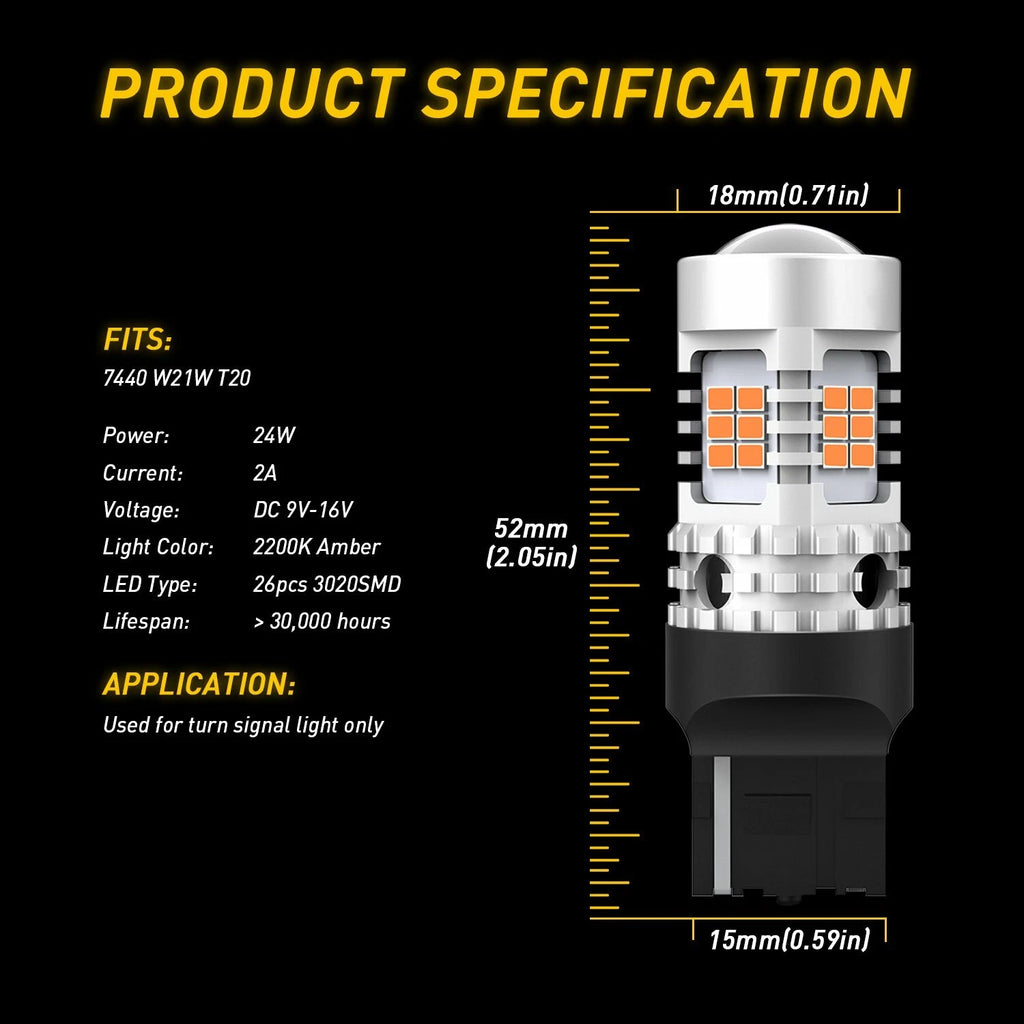 2X Yellow Amber 7440 LED Turn Signal Bulbs for [Make Model] ([YYYY–YYYY])