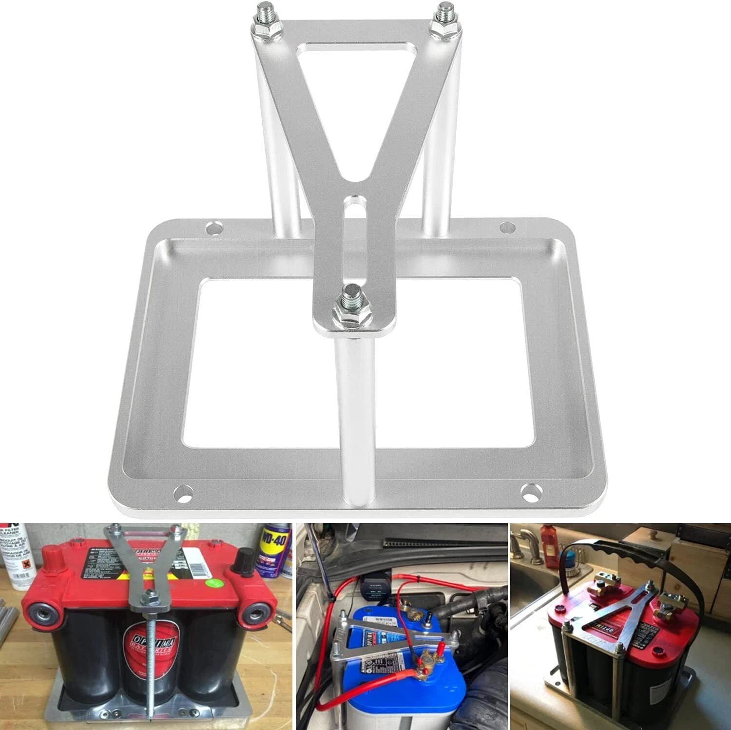 Billet Car Battery Tray Hold Down for Universal Trunk Relocation (Aluminum)