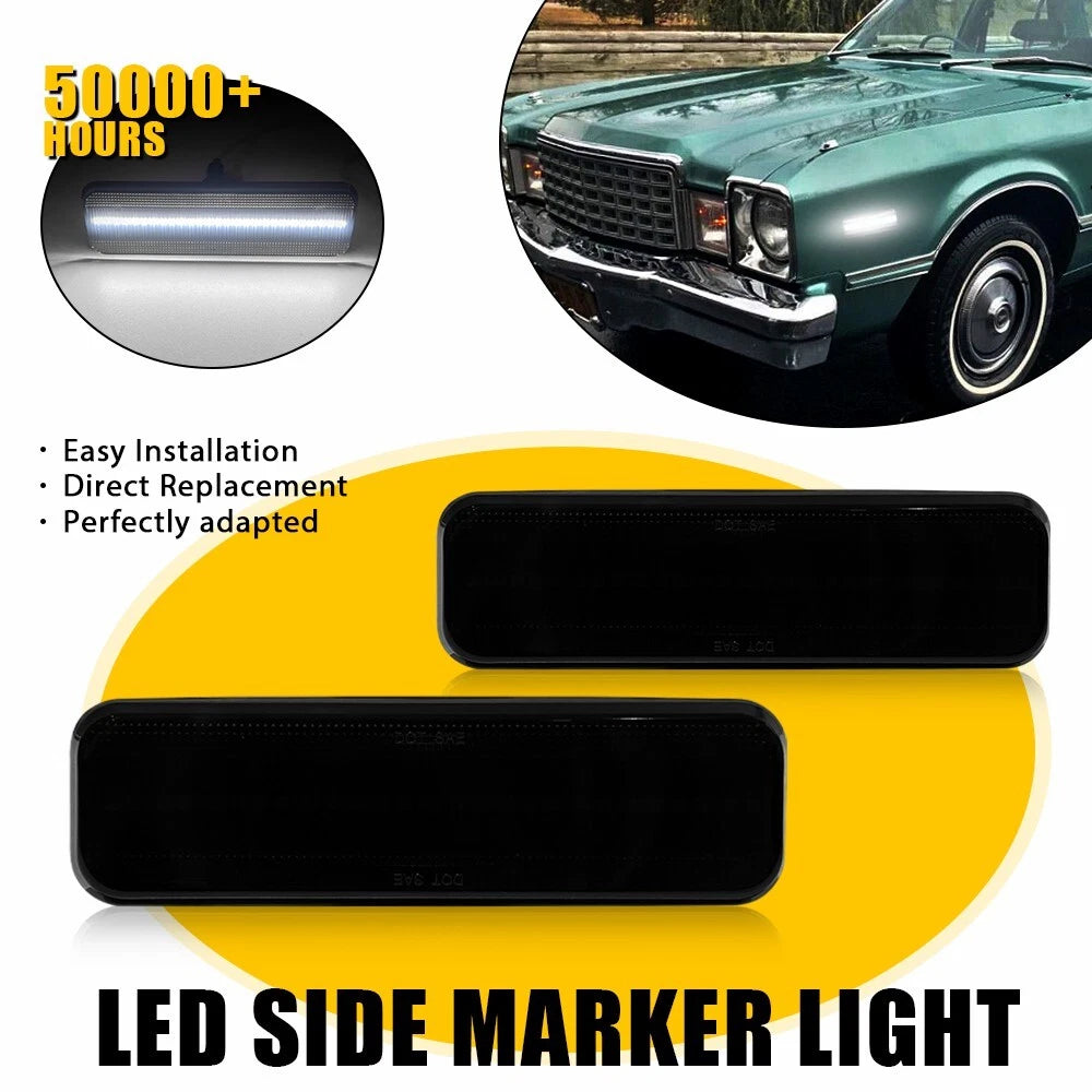 2PC Clear Lens White LED Front Side Marker Light for Dodge D100 D150 D250 (1972–1993)