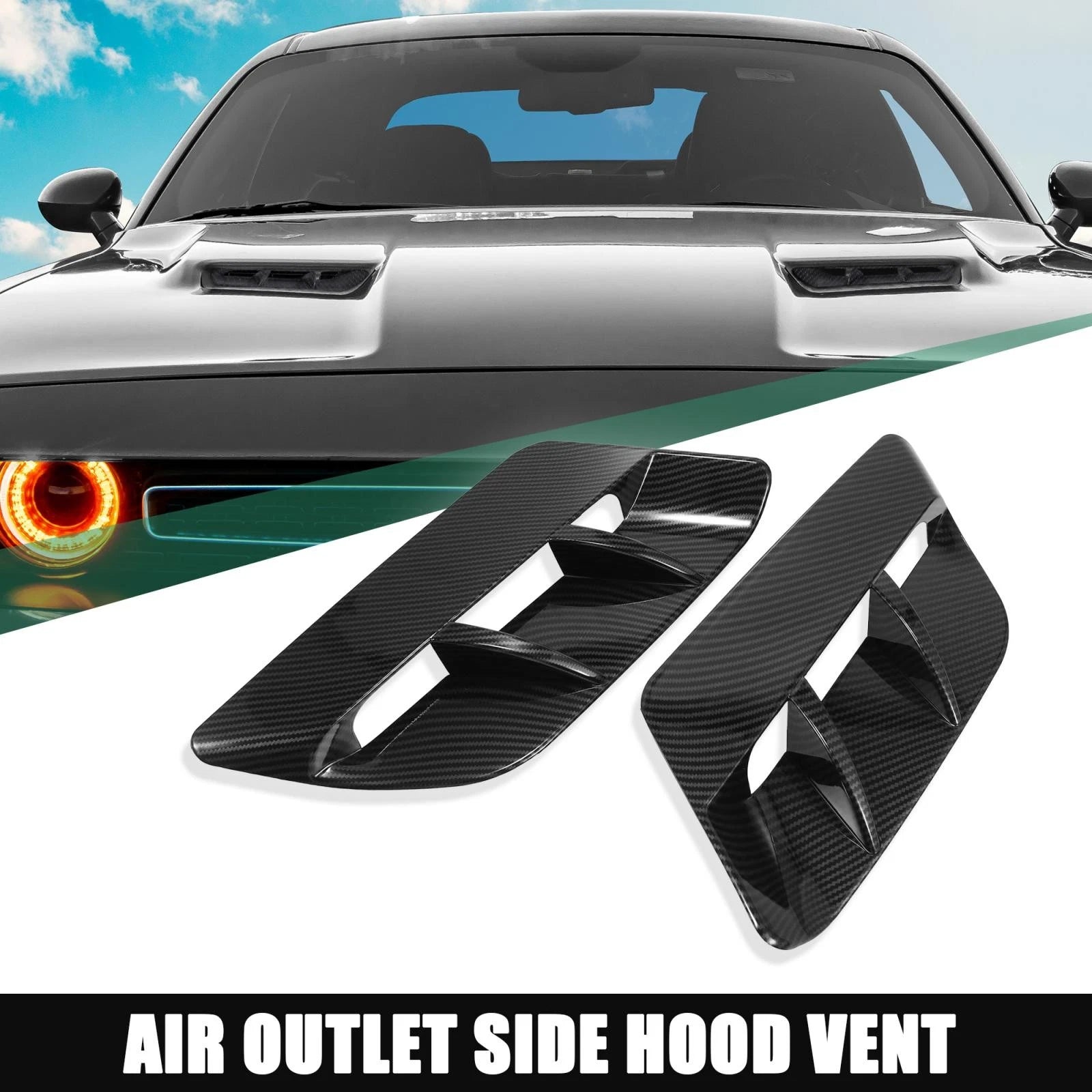 2pcs Hood Air Vent Cover Carbon Fiber for Dodge Challenger (2015–2020) 782685122597