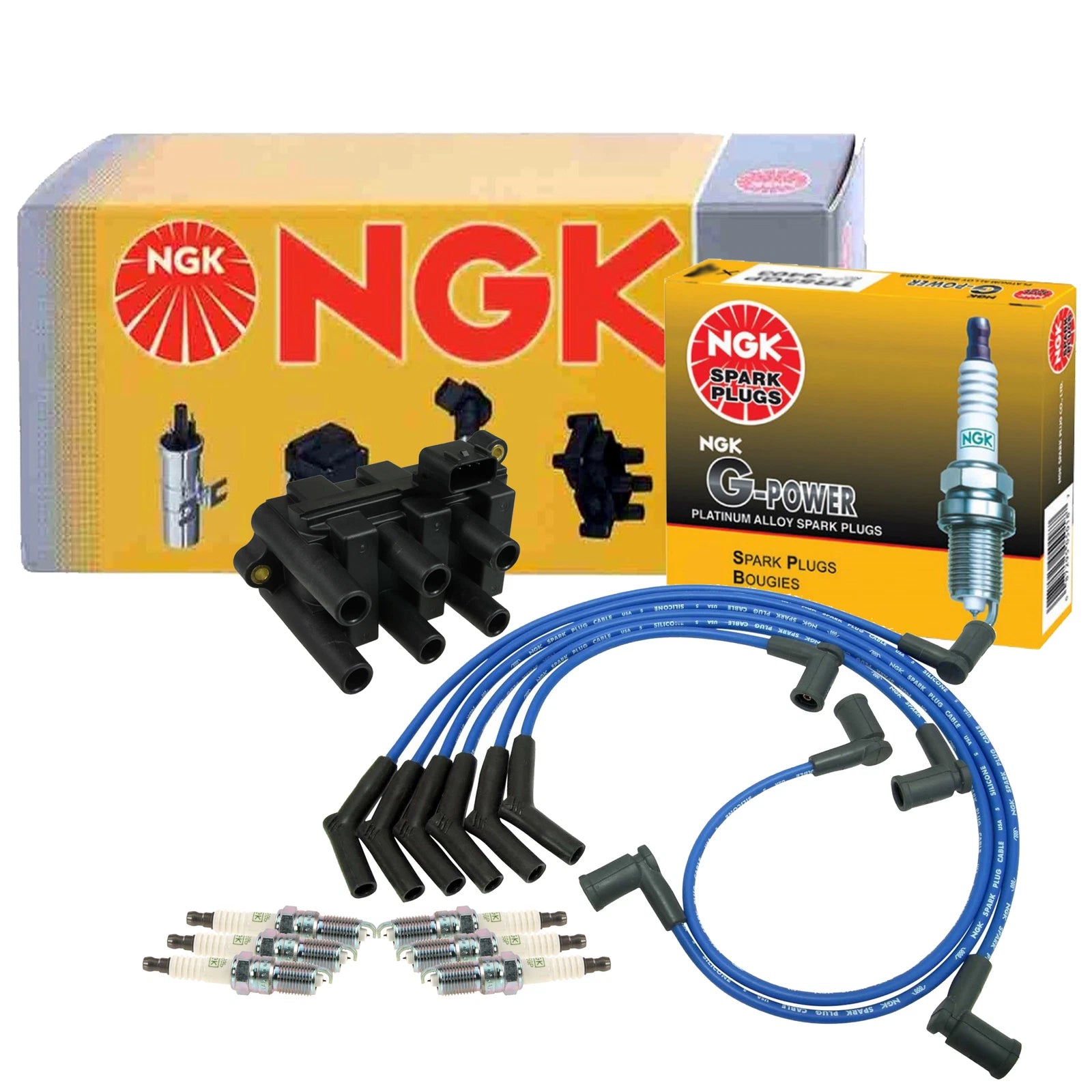 NGK DIS Ignition Coil Wires & 6 GPower Platinum Spark Plugs for Ford Mercury