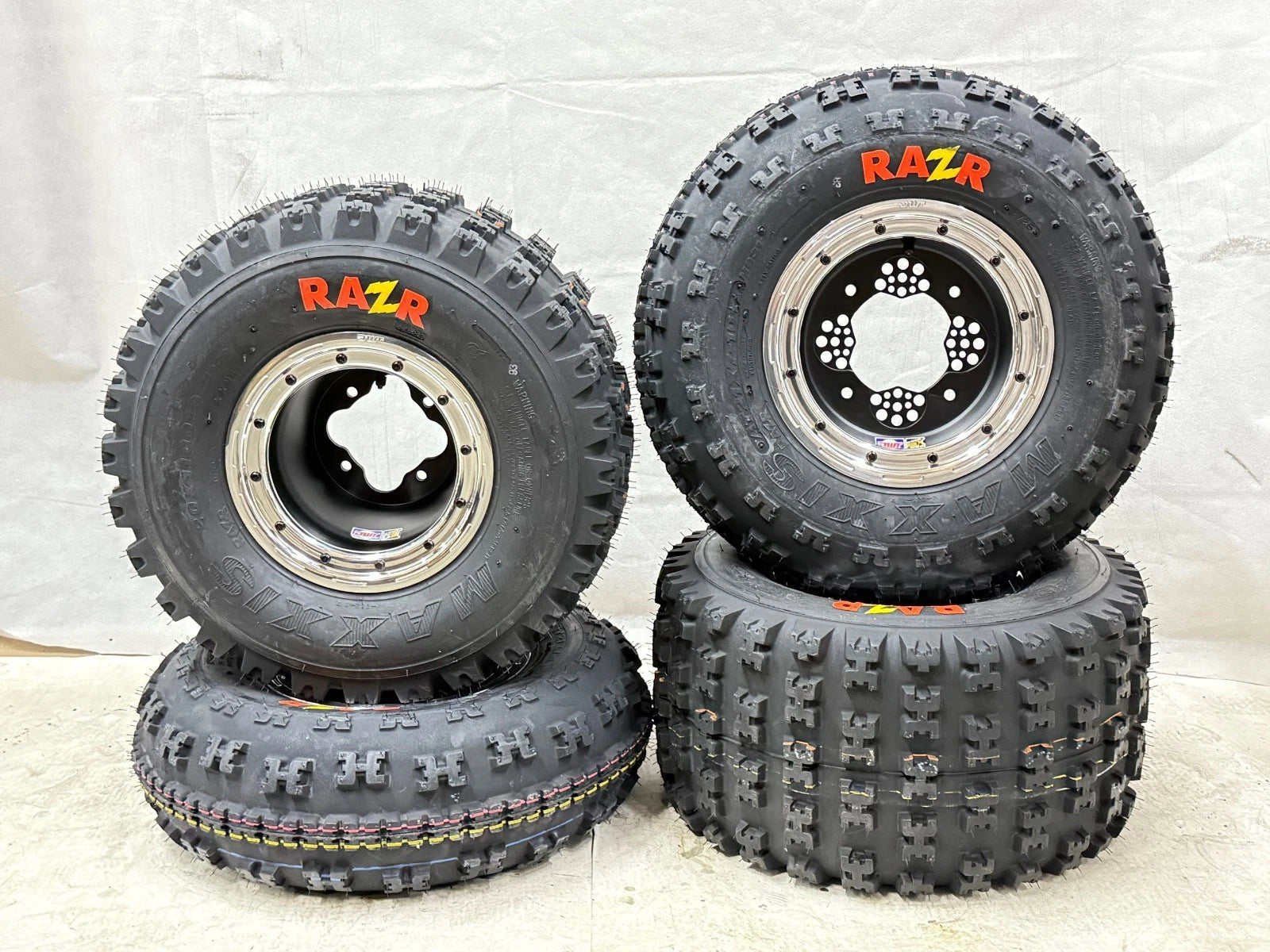 Set of 4 DWT G3 Beadlock Rims with Maxxis Razr Tires for Honda TRX 450R (2004–2009)