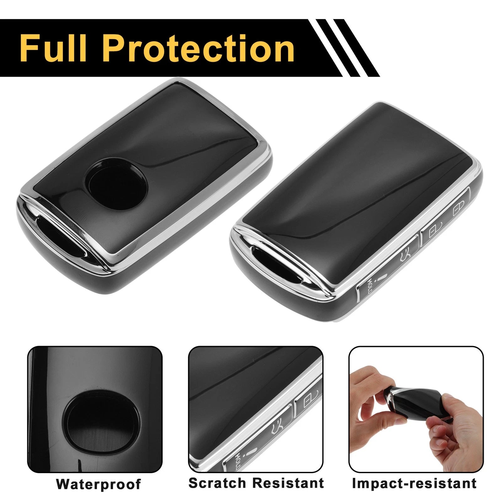 TPU Silicone Car Key Case for Mazda 2/3/5/6 (4 Buttons) - Black/Silver Edge