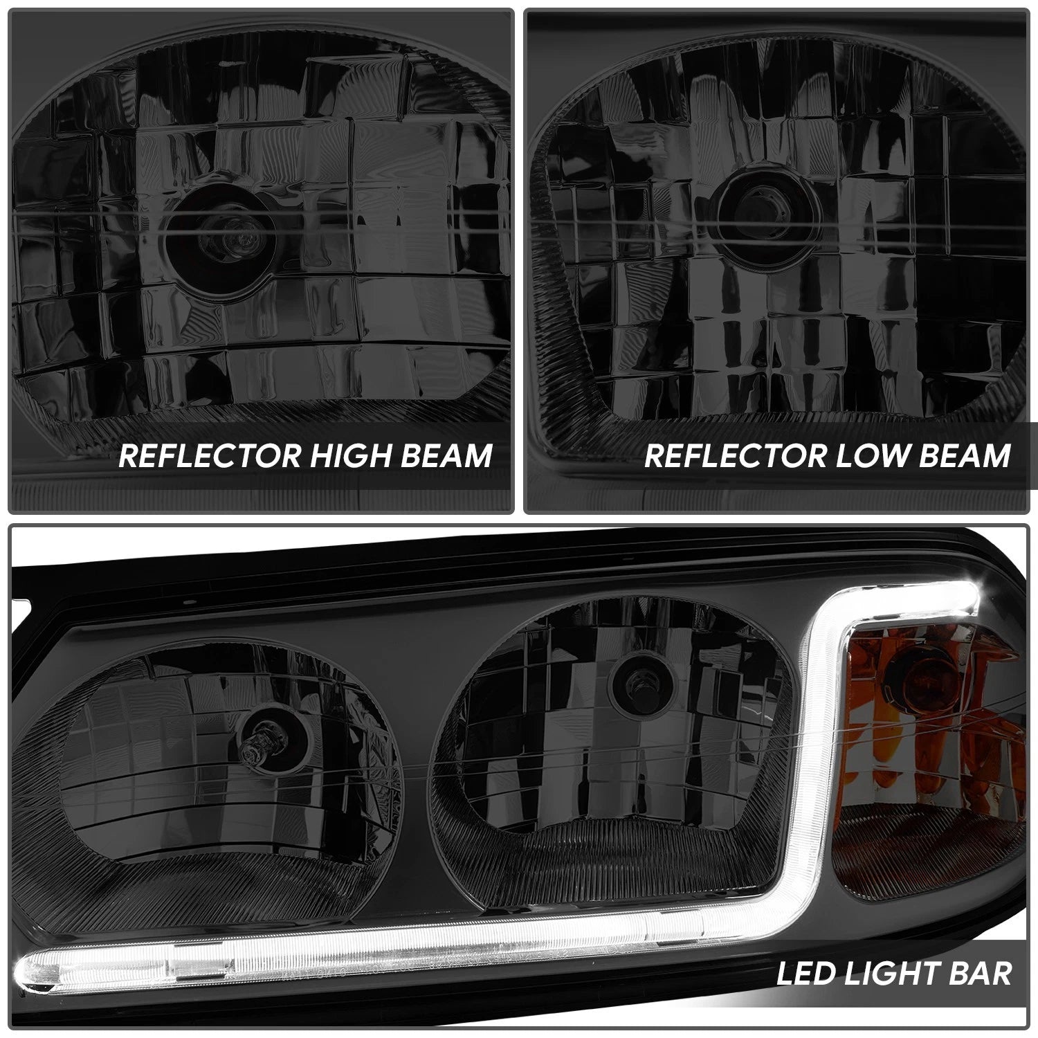 LED DRL for Chevy Impala (2000–2005) Smoked Housing Amber Corner Headlight