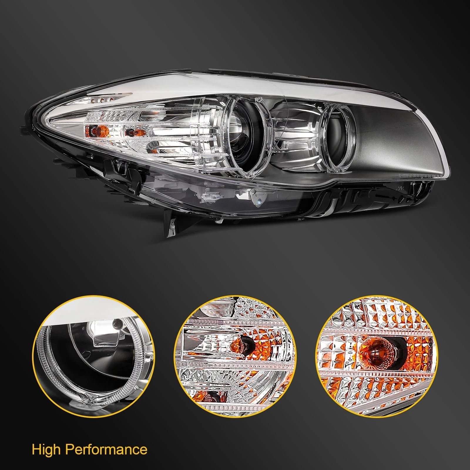 Right Headlight for BMW 528i 535i 550i xDrive (2011–2013) with Projector