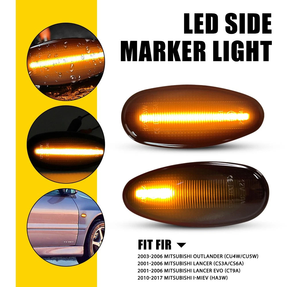 2X Smoke Amber LED Side Marker Lights for Mitsubishi Lancer Evo Outlander