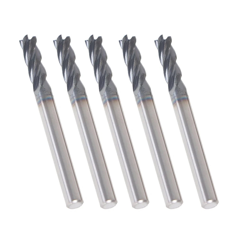 Set of 5 Carbide End Mills for Various Applications (2" Overall Length)
